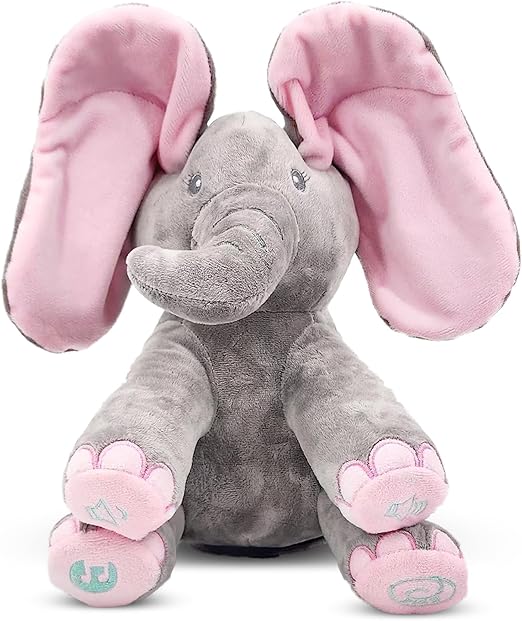 Kaia Peek A Boo Elephant Toy, Interactive Singing Stuffed Elephant Plush with Moving Ears