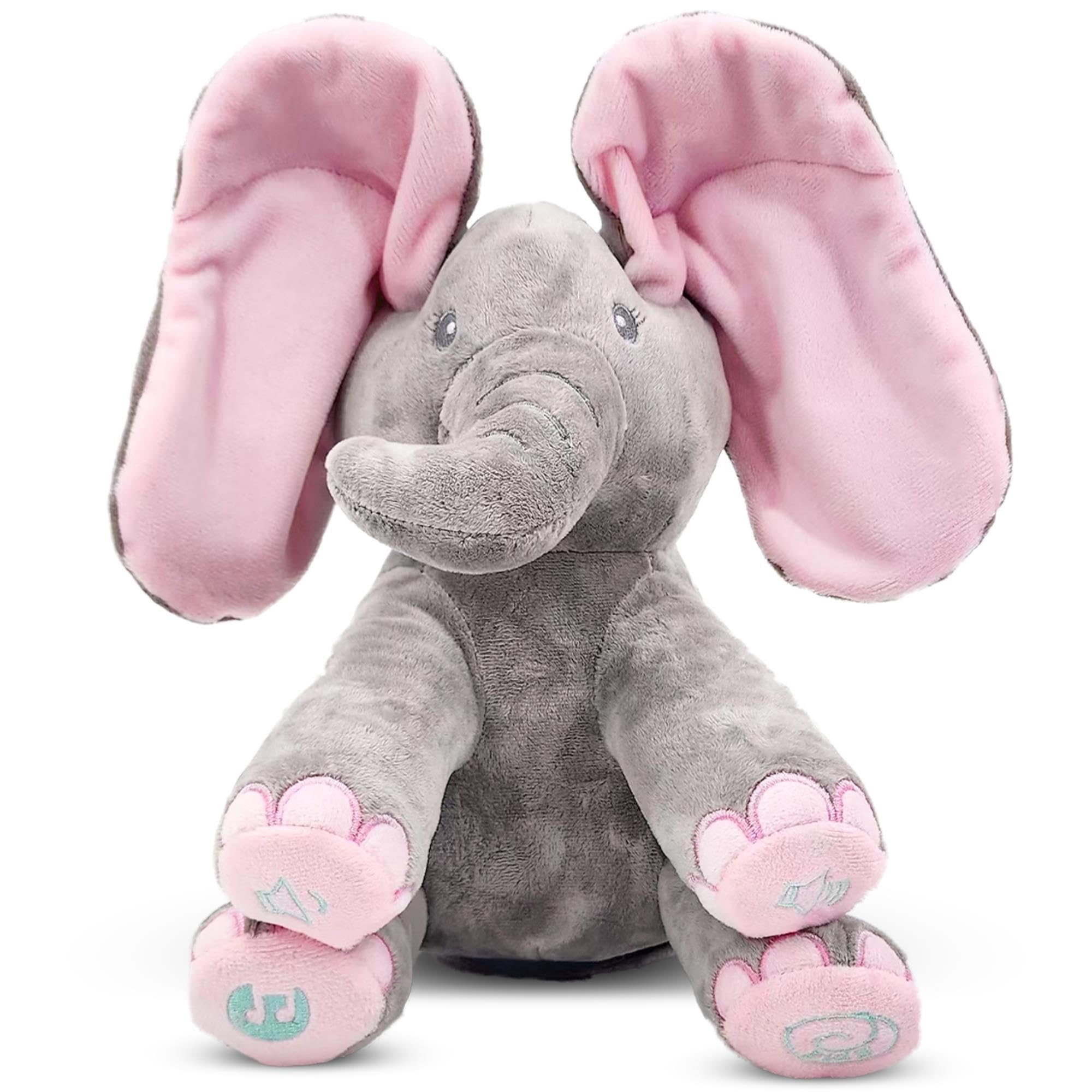 Kaia Peek A Boo Elephant Toy, Interactive Singing Stuffed Elephant Plush with Moving Ears