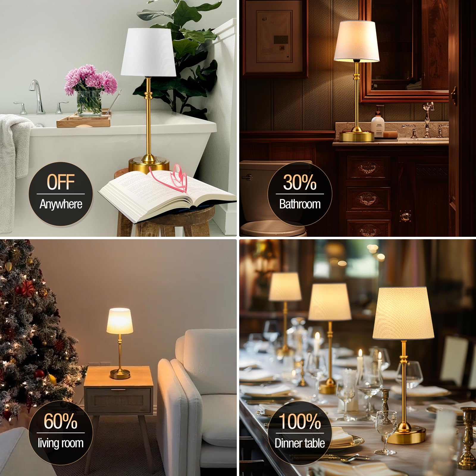 Rechargeable Cordless Table Lamp with Fabric Shade