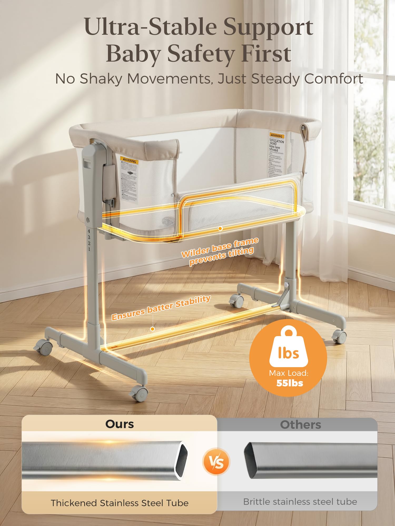 3-in-1 Bedside Bassinet with Adjustable Height