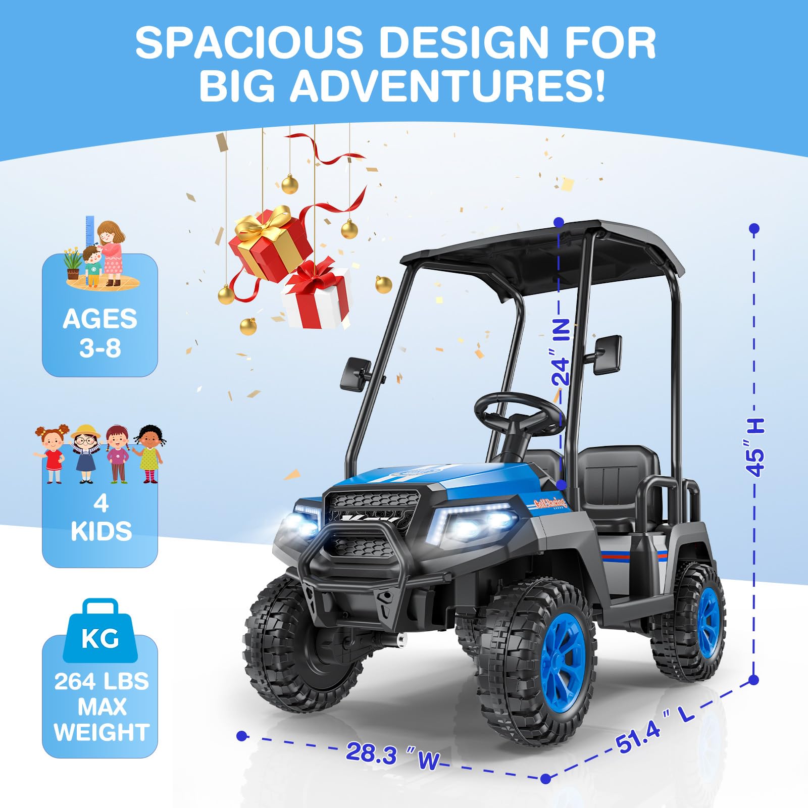 4-Seater Kids Electric Golf Cart 24V Ride On Car with Remote Control