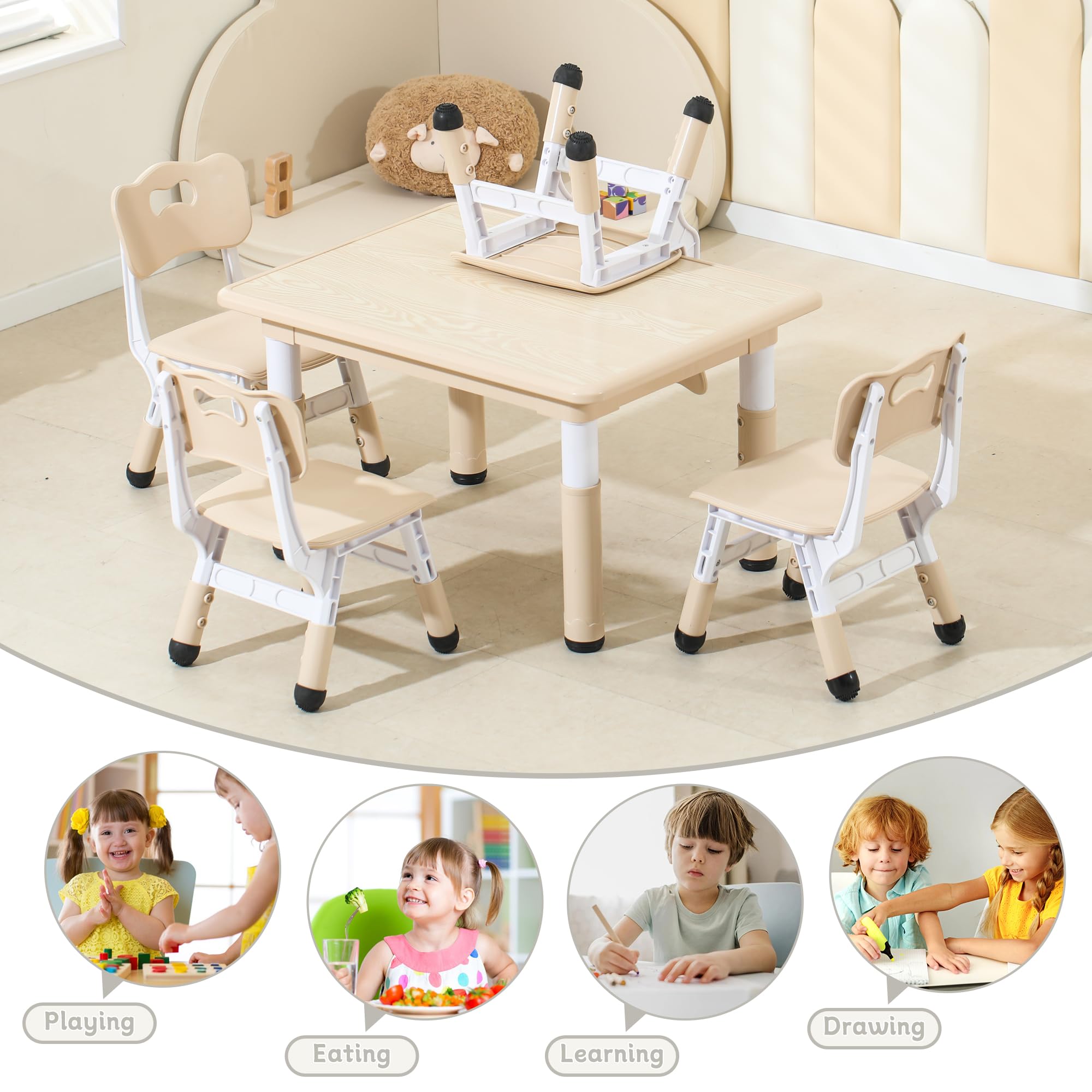 Height-Adjustable Kids Table and Chair Set with Graffiti Desktop