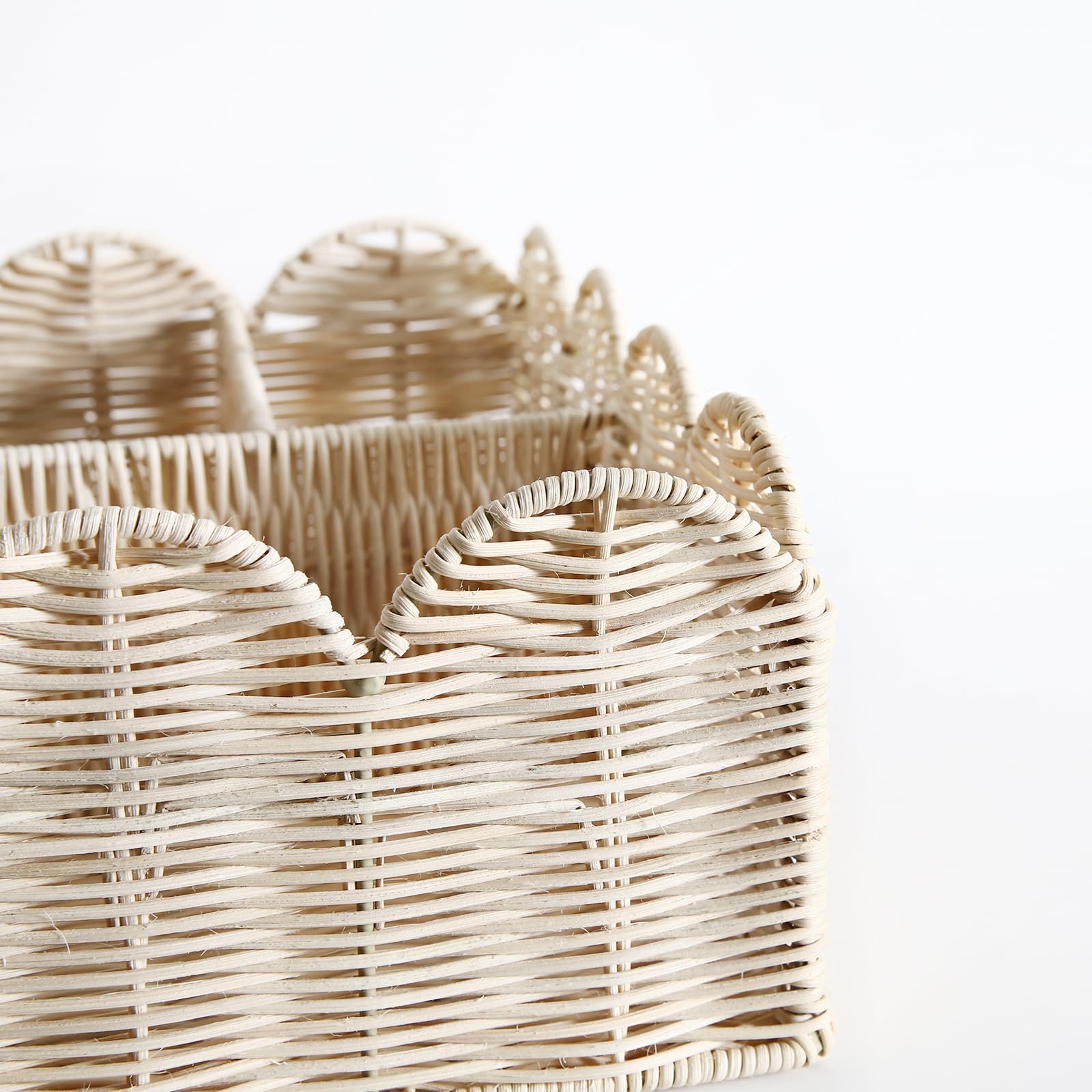 Divided Scalloped Basket,Wicker Diaper Caddy Scalloped Baske,Woven