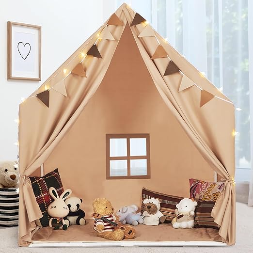 Kids Play Tent with Padded Mat & Star LED Lights for Ages 4-8-10 Year Old Girls Boys