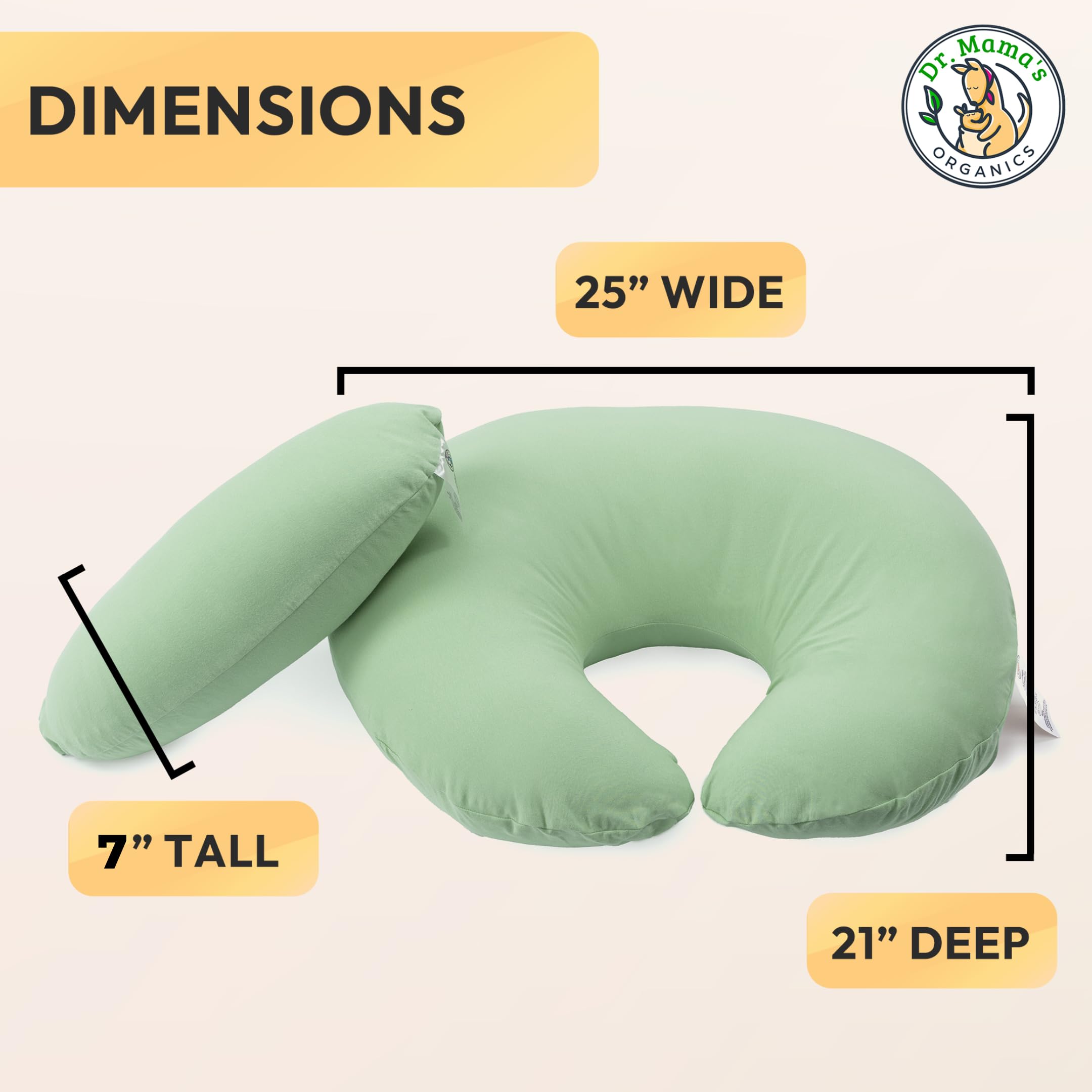 Dr. Mama's Organics Nursing Pillow with Lumbar Support - Ergonomic Design Helps Relieve Back Pain and Arm Fatigue - for Bottle and Breastfeeding - Removable Organic Cotton Cover -Sage