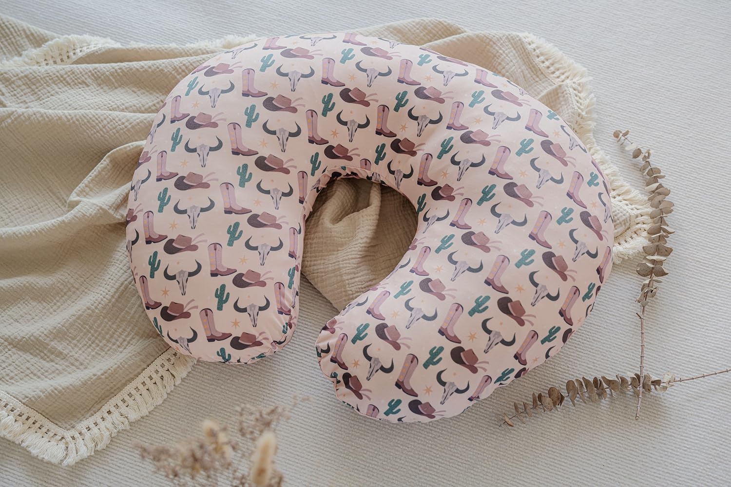 Little Jump 2 Pack Nursing Pillow Covers, Stretchy Removable Case for Breastfeeding Pillows, Ultra Soft Comfortable Slipcover for Baby Girls Western Cowgirl Boots Hats Highland Cows (2 Pack Cowgirl)