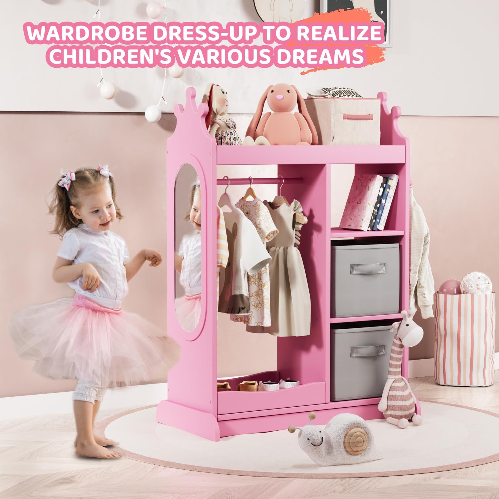Kids Armoire with Mirror and Dress Up Storage