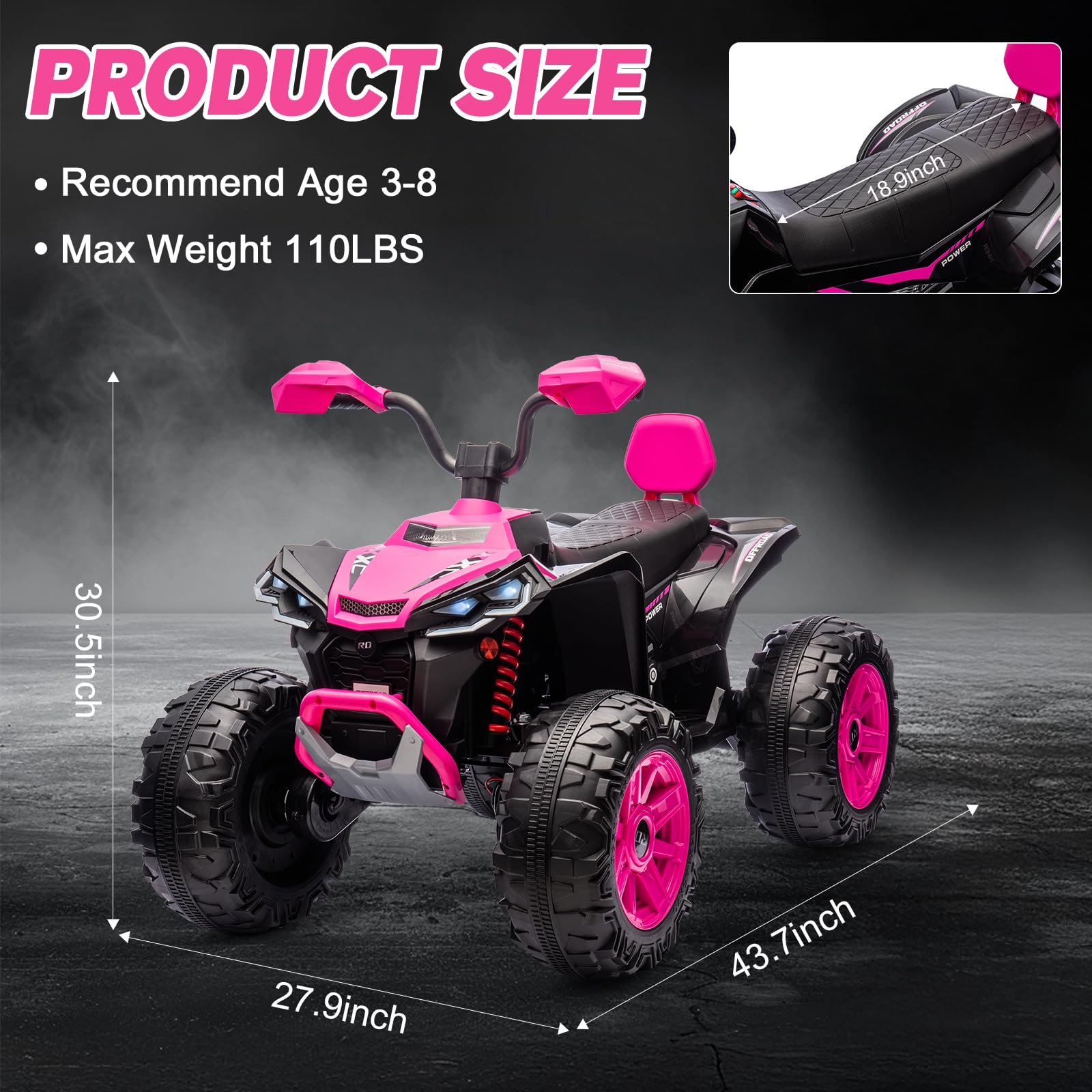 24V Kids ATV 4-Wheeler Ride-On with LED Lights