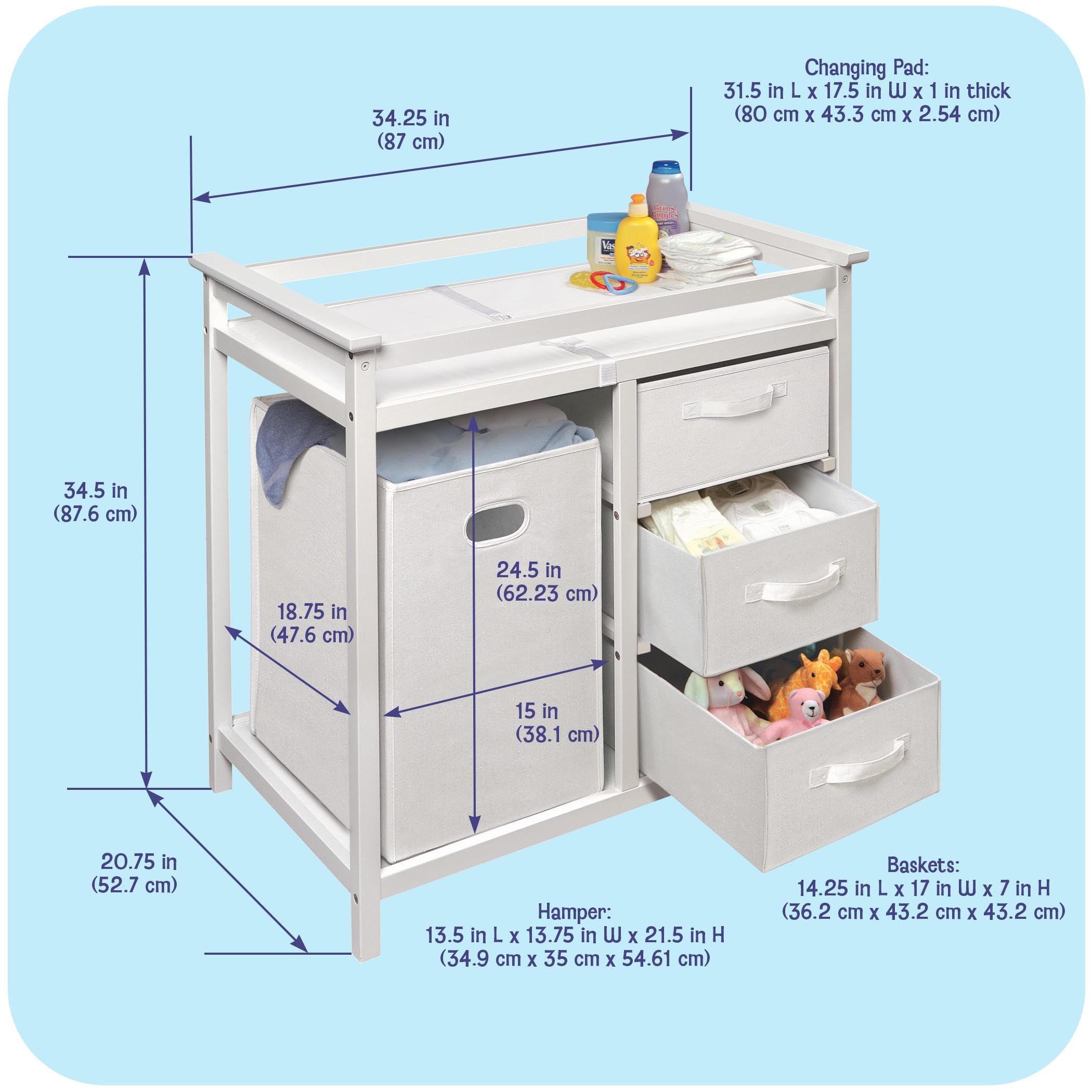 Modern Baby Changing Table with Storage Hamper and Drawers