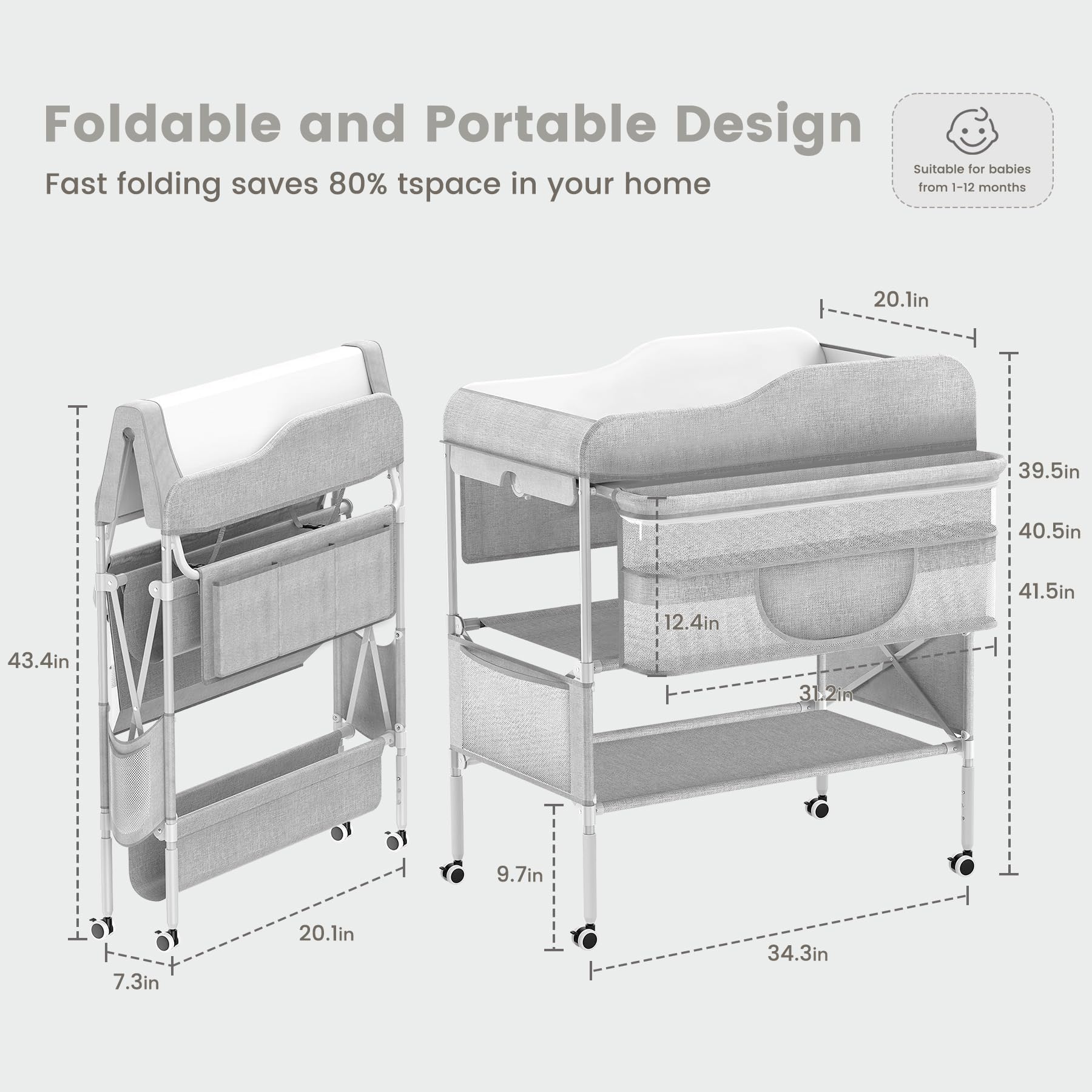 Foldable Baby Diaper Changing Table with Storage