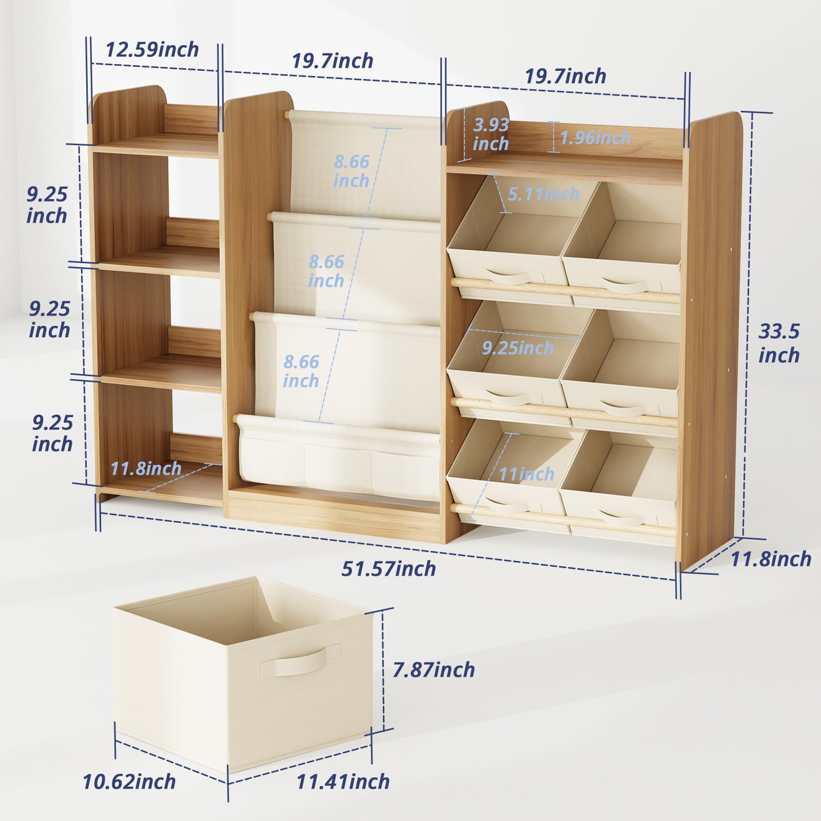 Kids Toy Storage Organizer with Bookshelf and 7 Bins