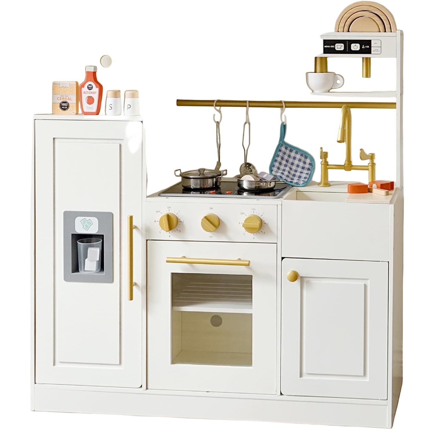 Wooden Play Kitchen for Toddlers and Kids with Realistic Lights and Sounds