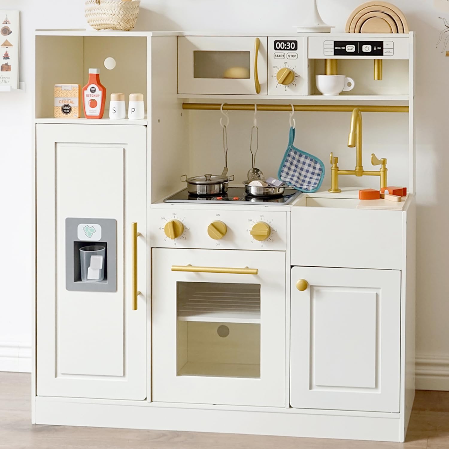 Wooden Play Kitchen Set with Lights and Sounds