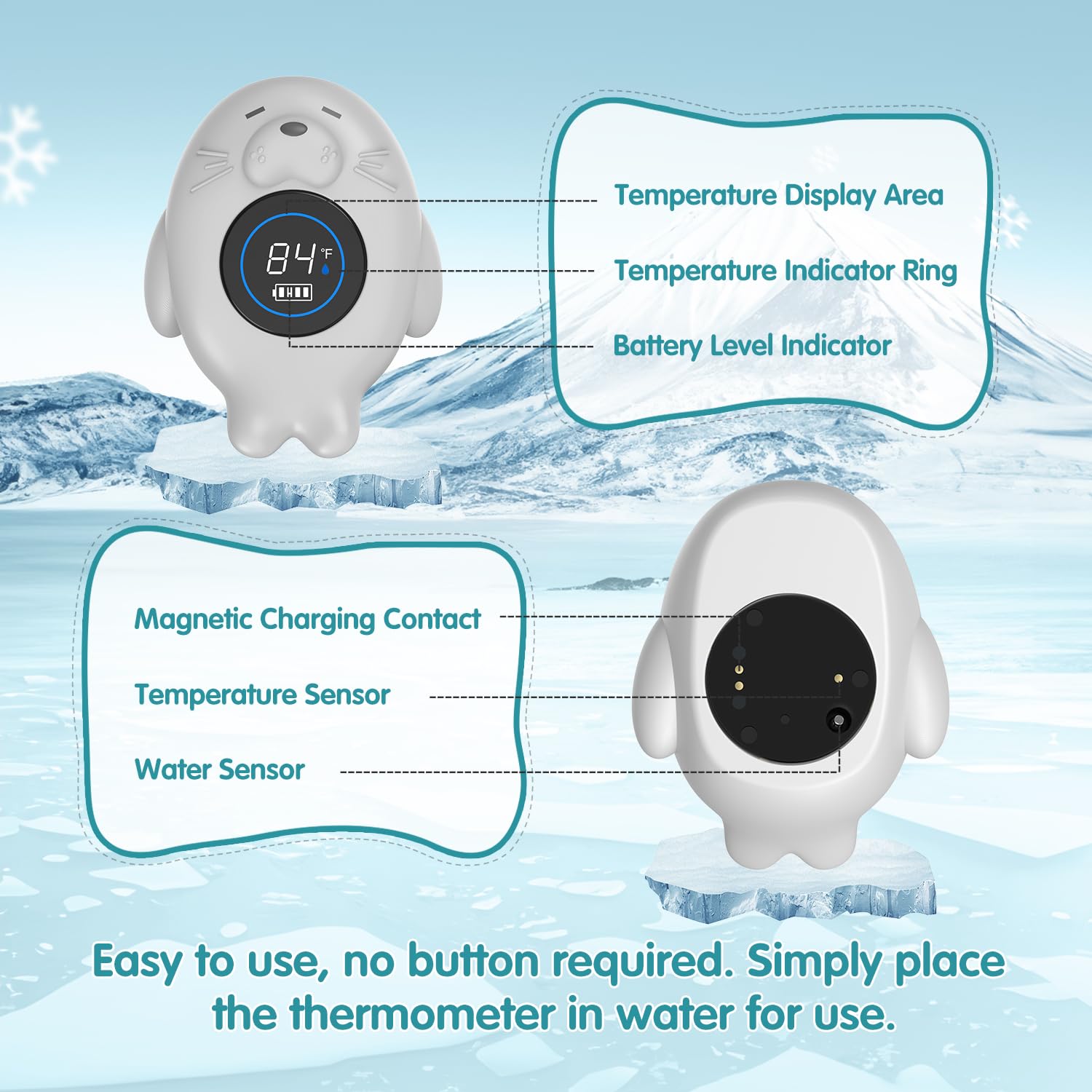 Rechargeable Bath Thermometer Baby Safety, Bath Temp Thermometer for Tub, Floating Shower Temperature Toy for Pregnancy Infant Kids