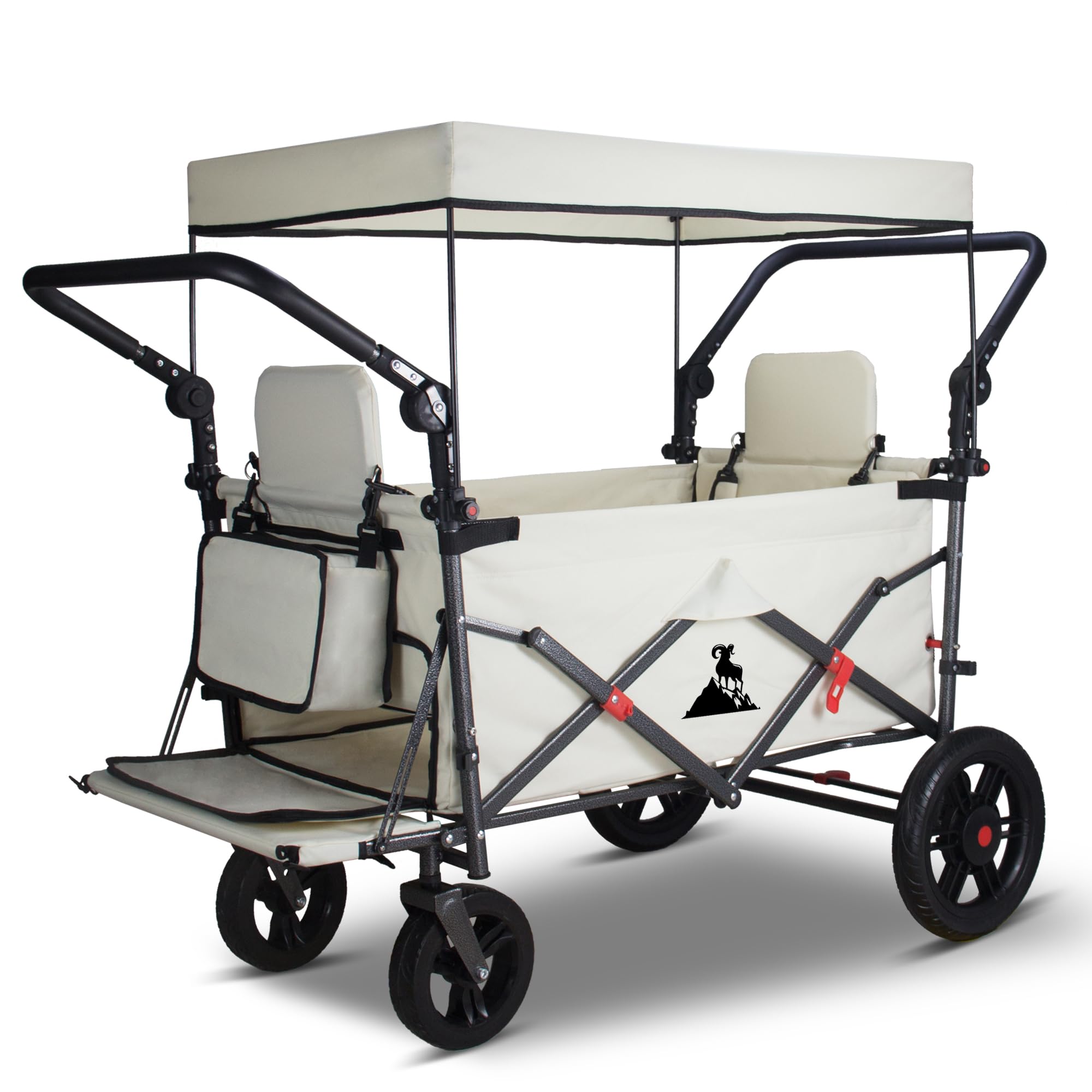 Foldable Wagon with Canopy - Collapsible Utility Cart with 2 Seats & Belt