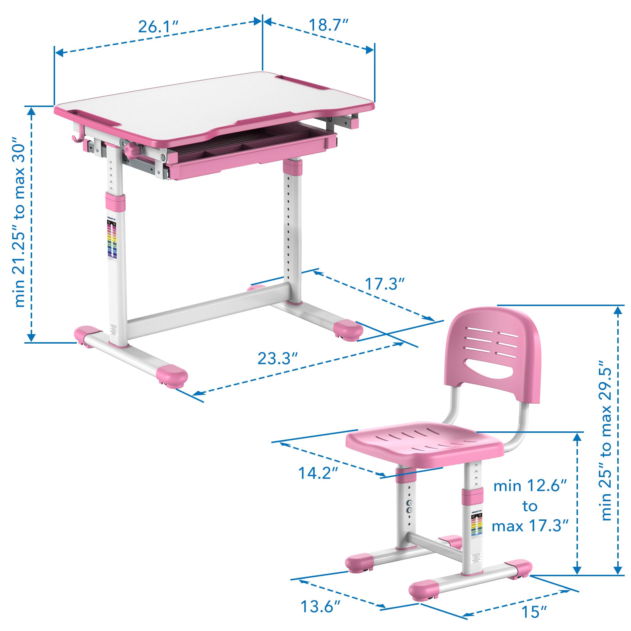Height Adjustable Kids Desk and Chair Set with Storage Drawer