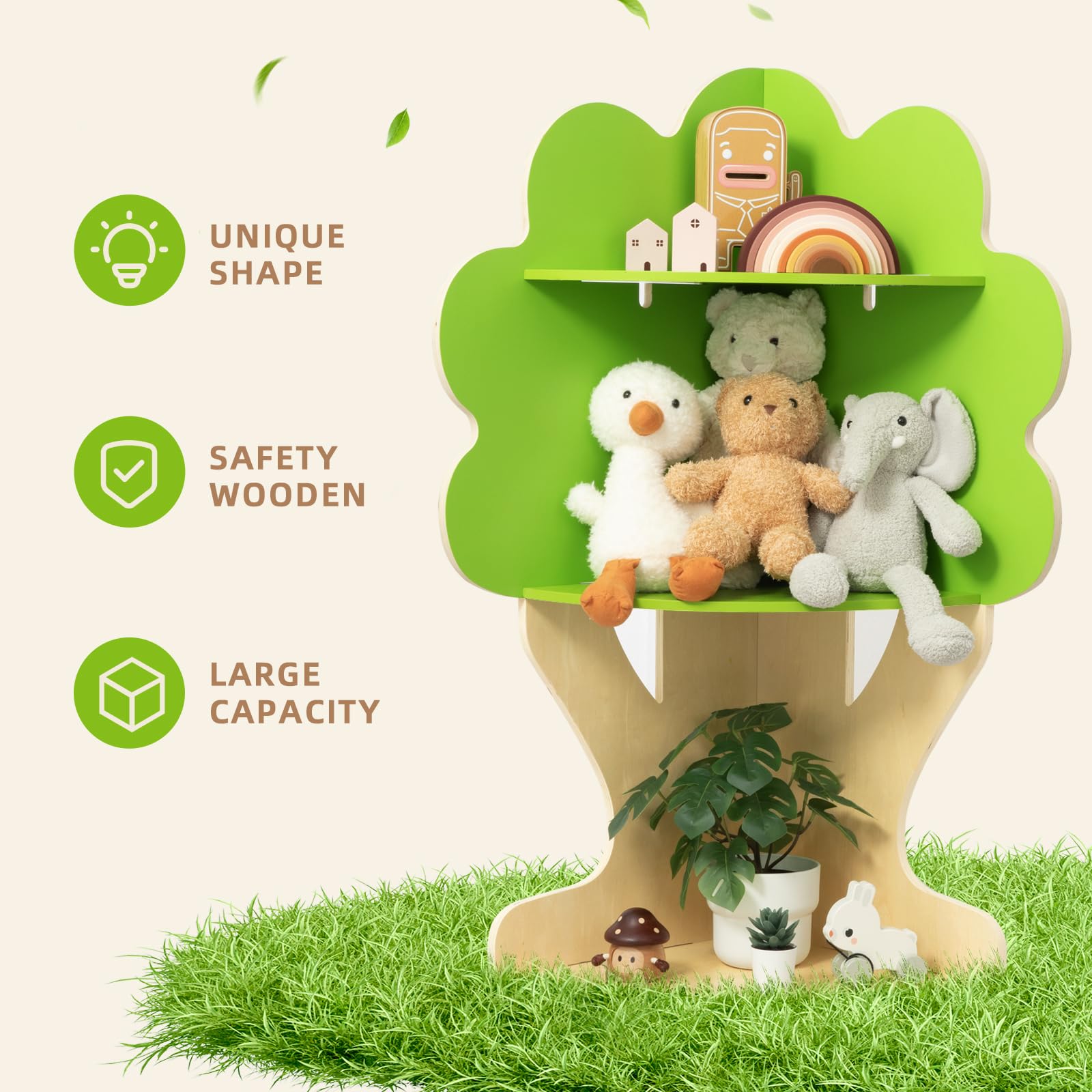 Tree Bookshelf Corner Storage for Kids Reading Nook