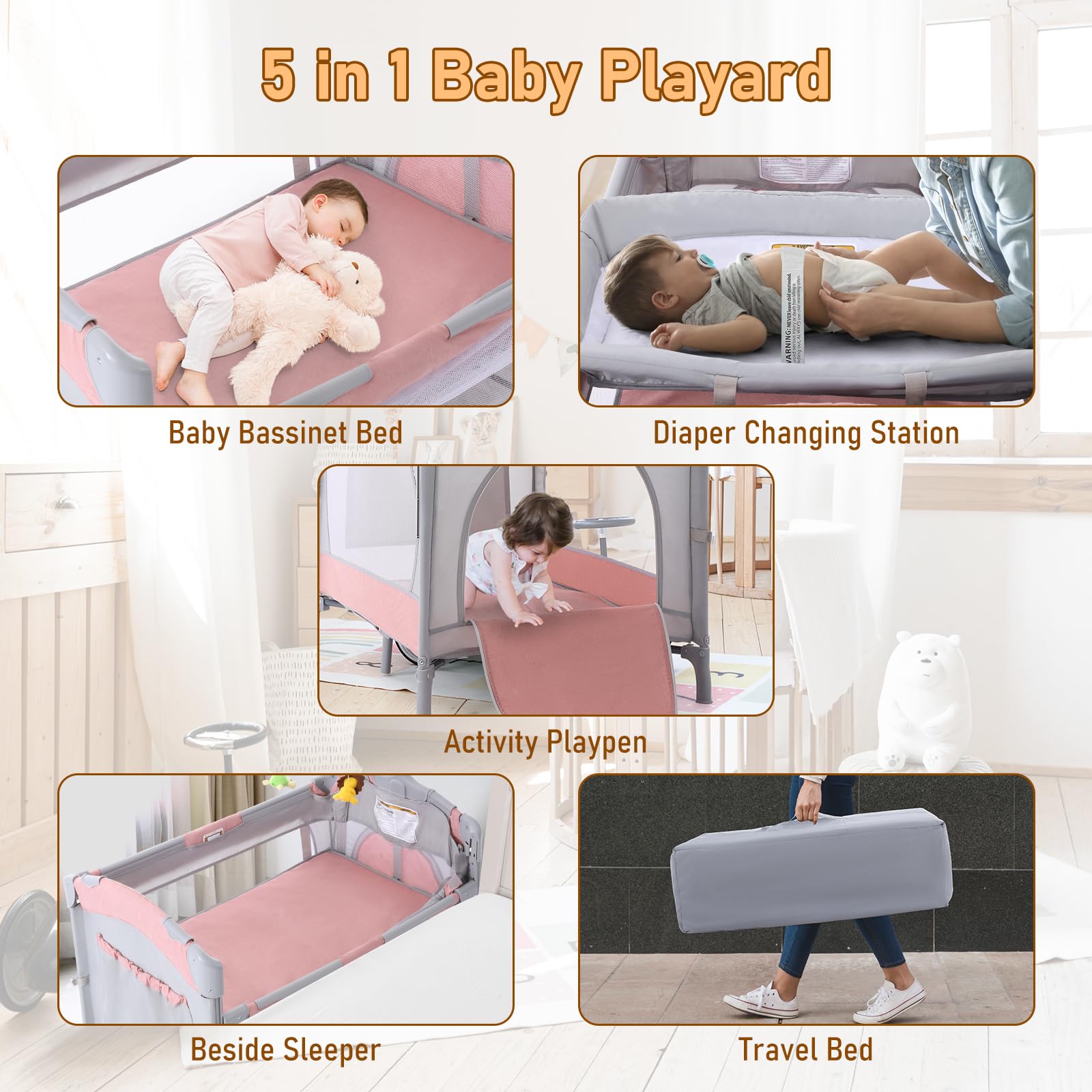 5-in-1 Baby Bassinet with Changing Table and Playpen