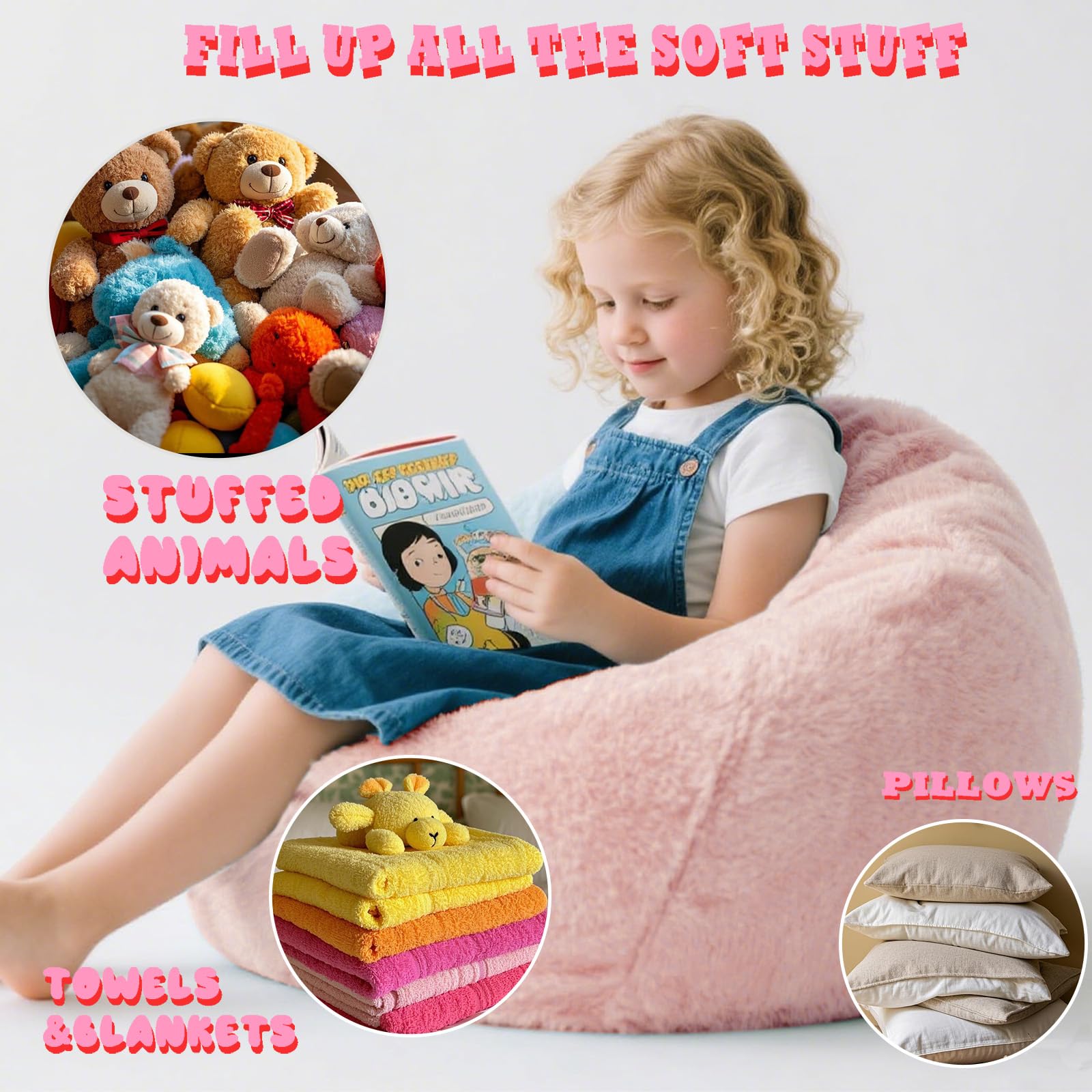 Faux Fur Bean Bag Cover for Kids