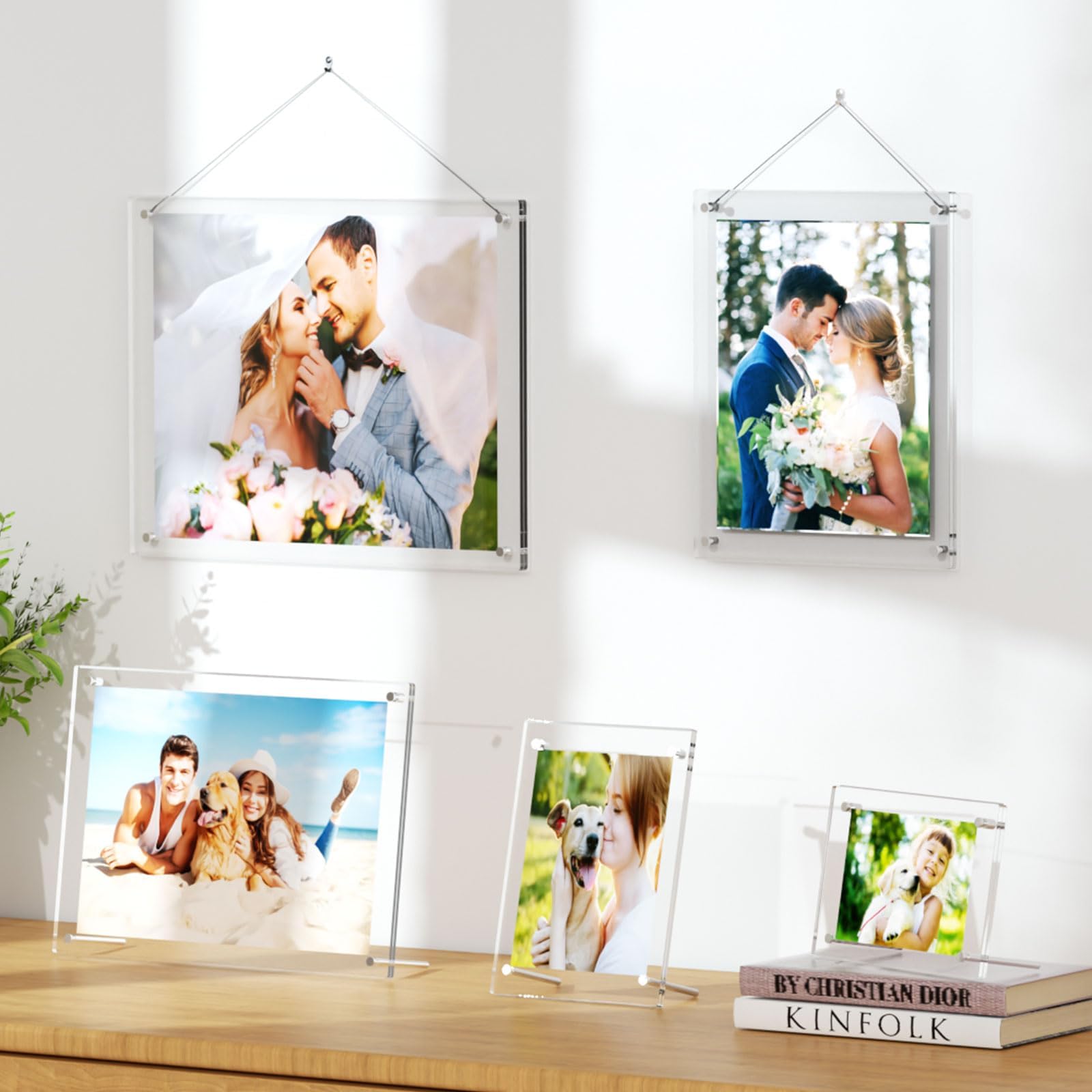 8x10 Acrylic Picture Frames 2 Pack, Clear Desk Picture Frames with Stand