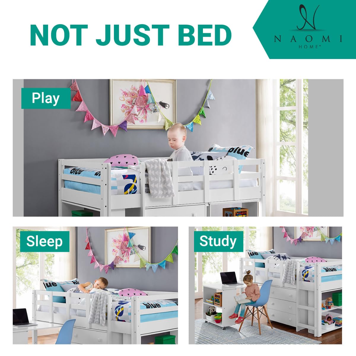 Twin Size Loft Bed with Desk and Storage