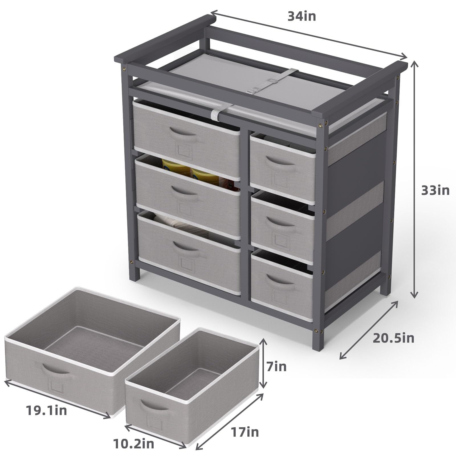 Baby Changing Table with 6 Storage Drawers