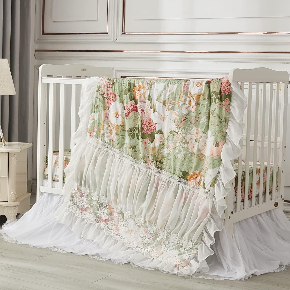 Brandream Crib Bedding Sets for Girls Garden Floral Nursery Set 3-Piece