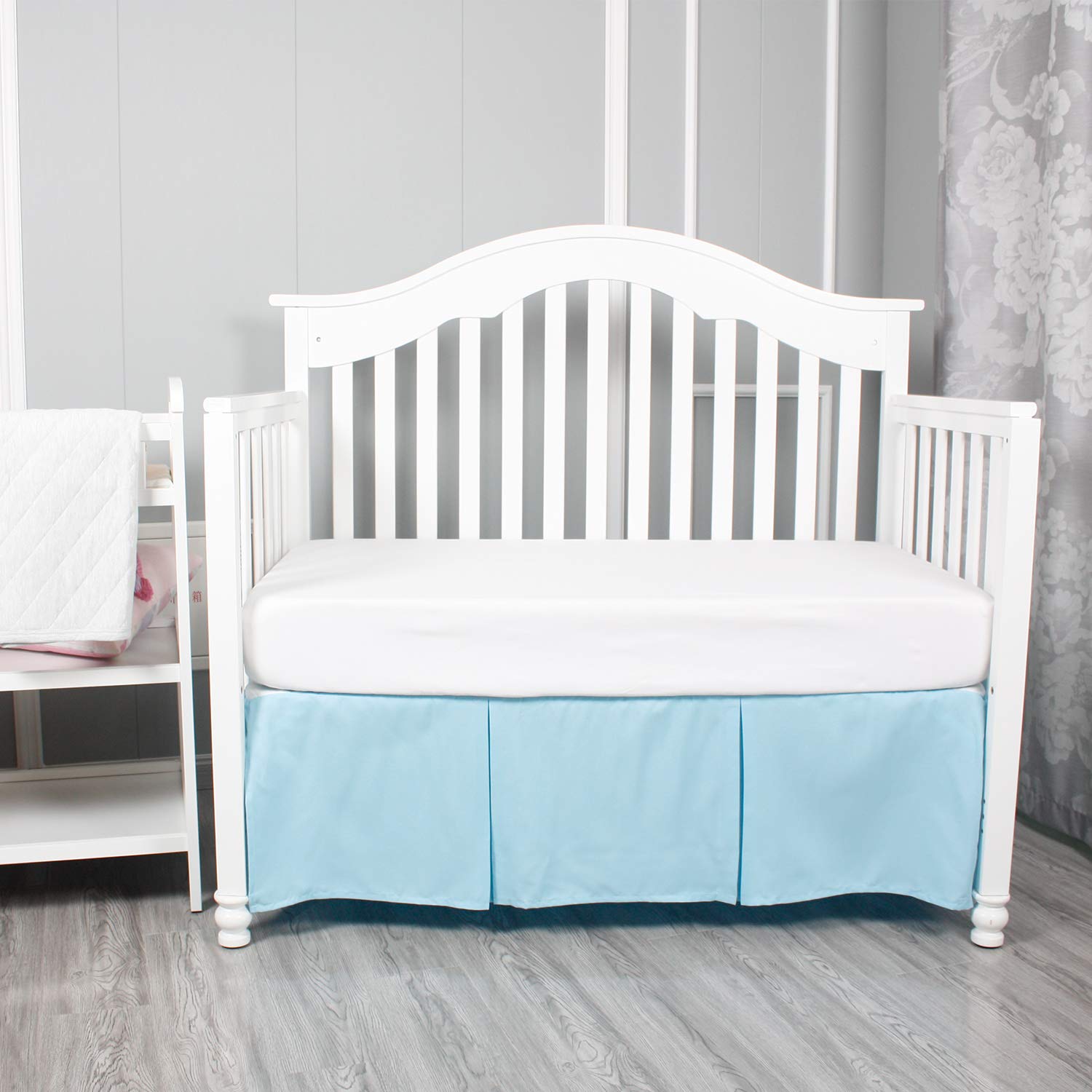 Blue Pleated Crib Skirt with Split Corners