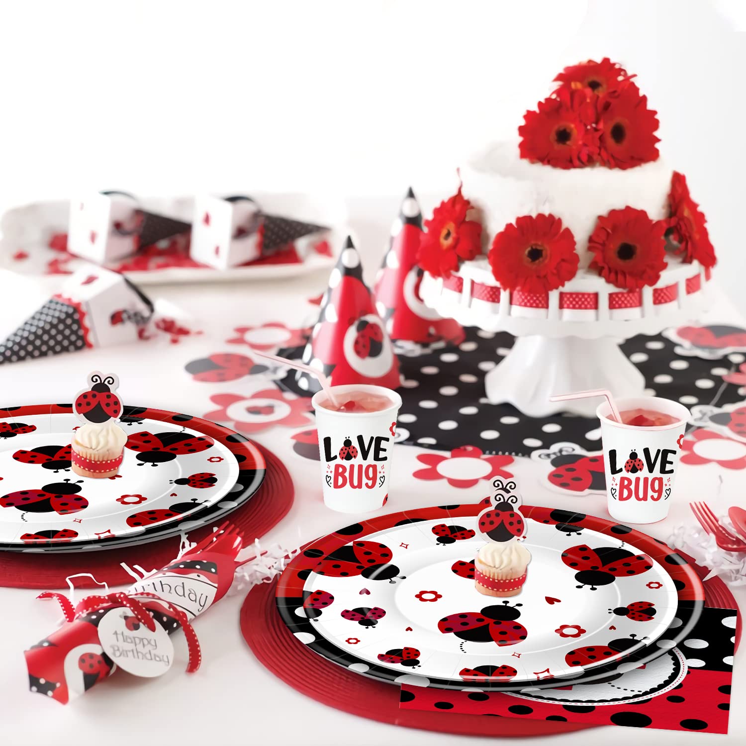 Ladybug Birthday Party Decorations Tableware, Ladybug Party Supplies Girl for Birthday
