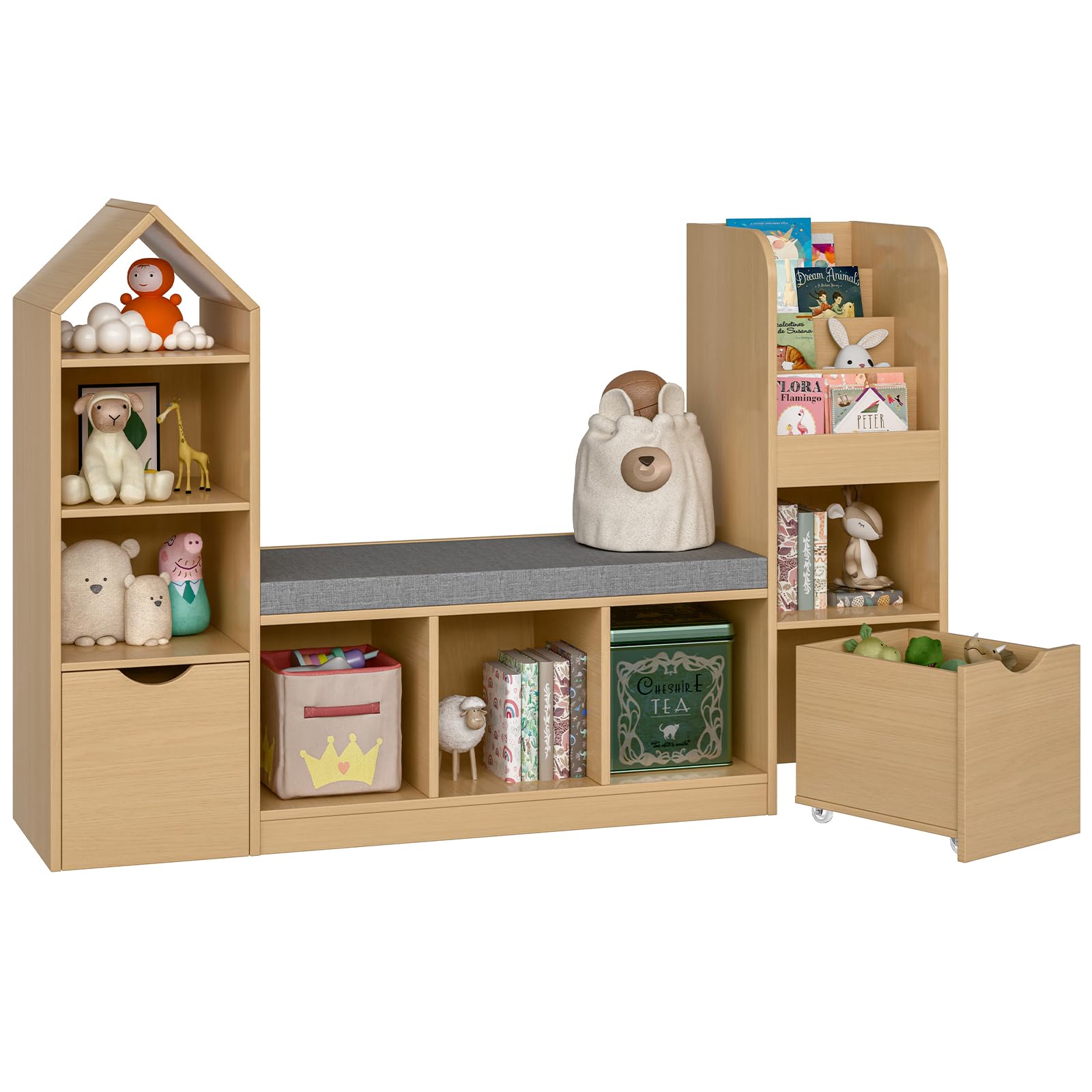 Kids Bookcase with Reading Nook, Bench Kids Bookshelf