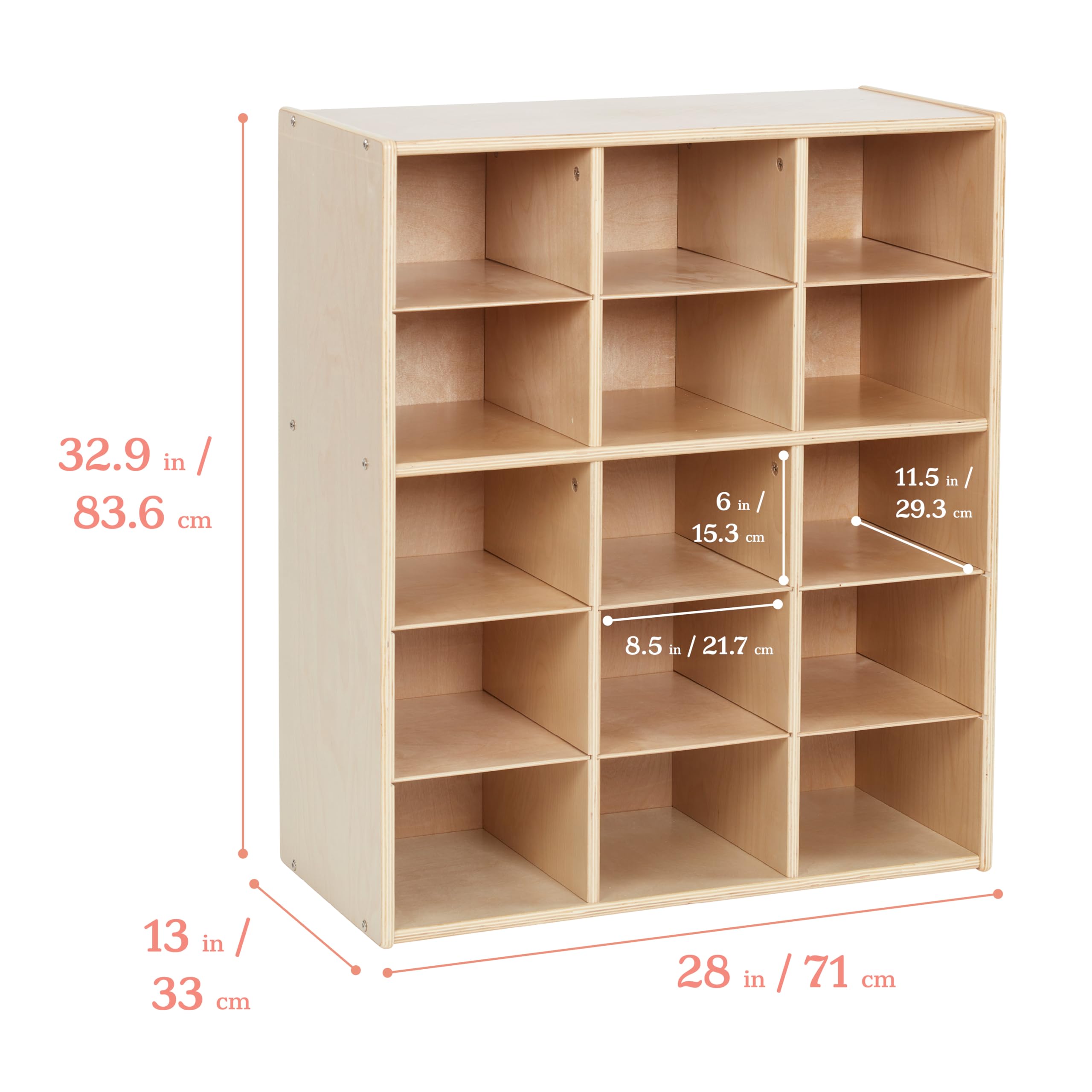 15 Cubby Tray Storage Cabinet with Open Shelving