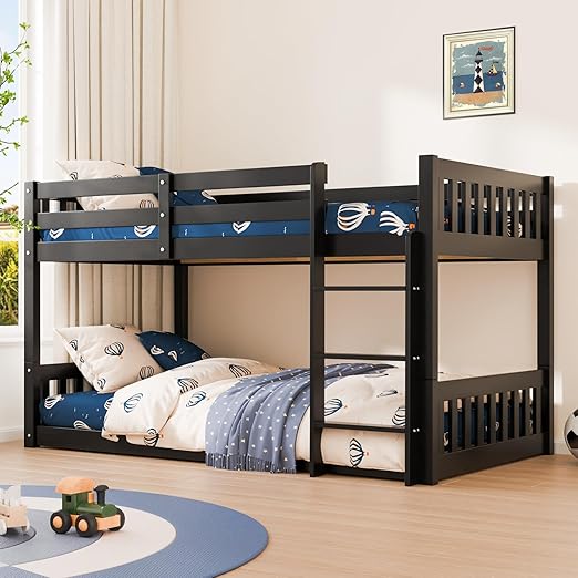 Solid Wood Low Twin Over Twin Bunk Bed for Kids/Junior