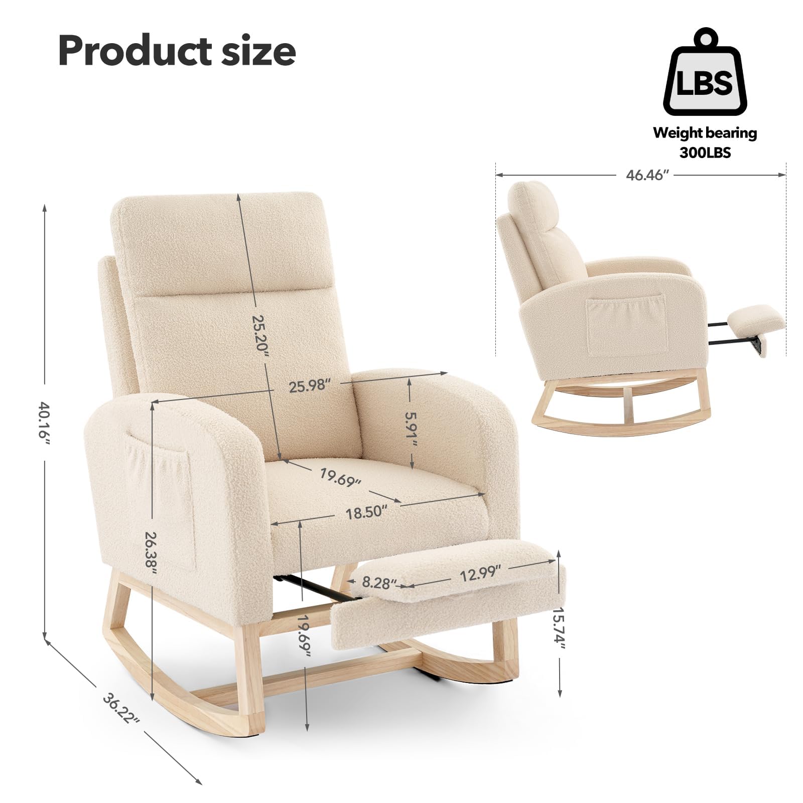 Nursery Rocking Chair with Adjustable Footrest