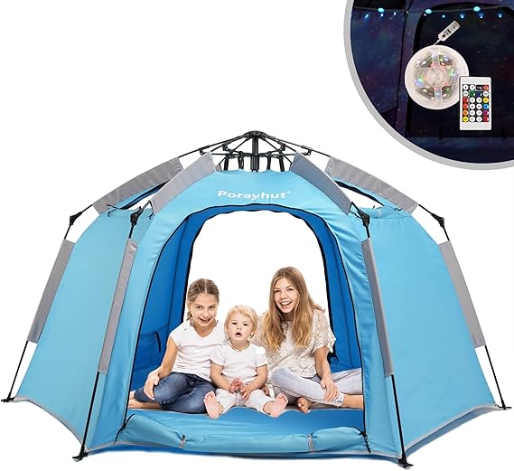 Hexagon Kids Play Tent with LED Strip Lights Indoor Children Play House Easy