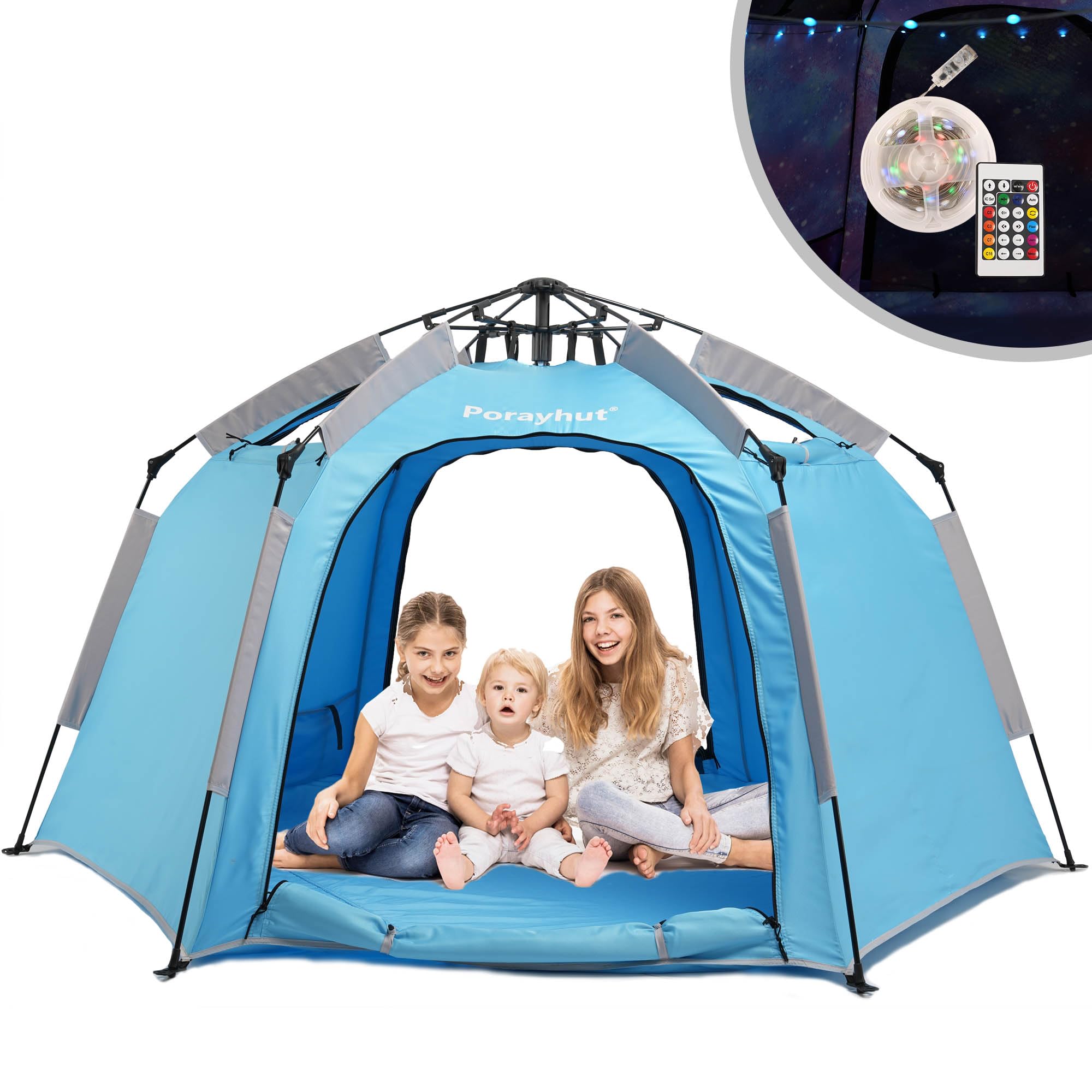 Hexagon Kids Play Tent with LED Strip Lights Indoor Children Play House Easy