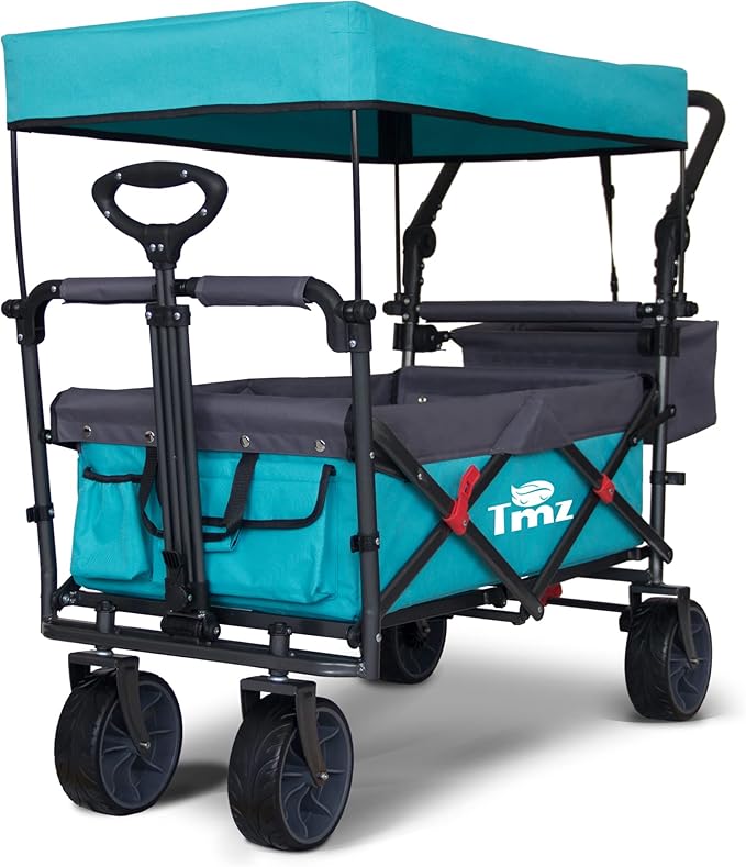 Folding Outdoor Utility Wagon with Removable Canopy - 265lbs Heavy Duty Trolley