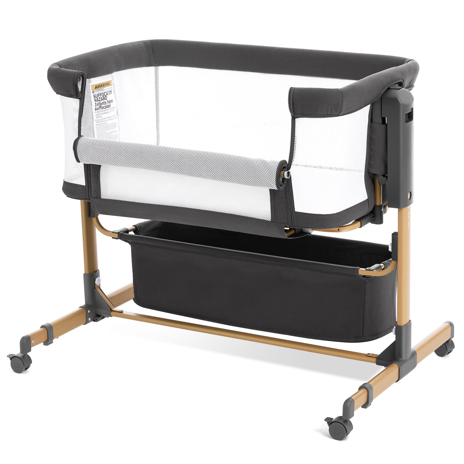 Bassinet Bedside Sleeper,3-in-1 Rocking Bassinet for Baby with 6-Level Height Adjustable