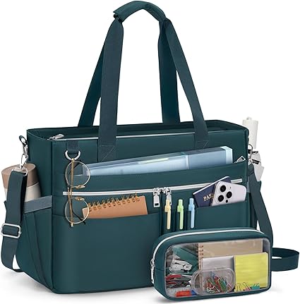Teacher Tote Bag for Women 15.6 Inch Laptop Briefcase with Clutch Bag