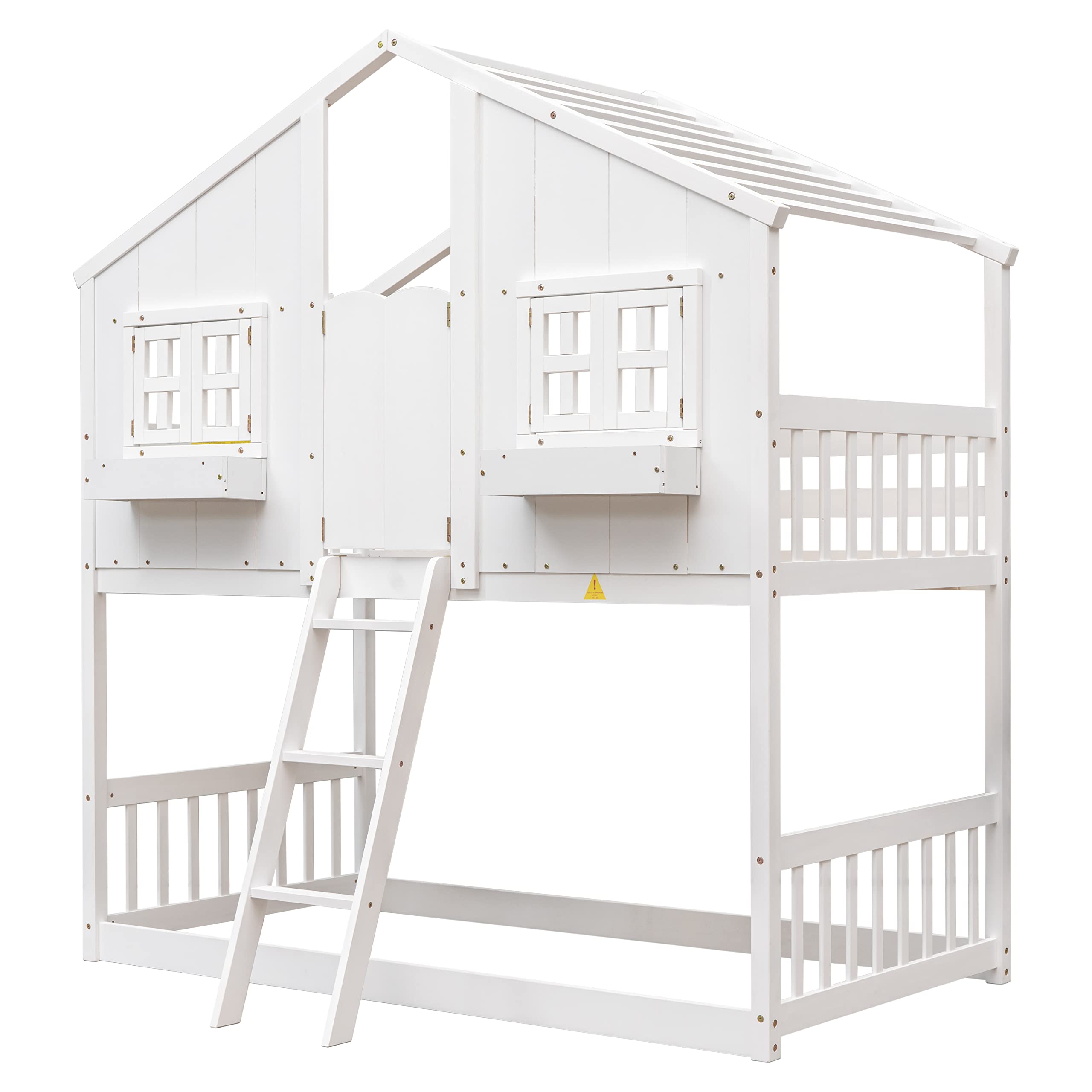 Designs House Bunk Bed Twin Over Twin for Kids, Wood Bunk Beds with Roof