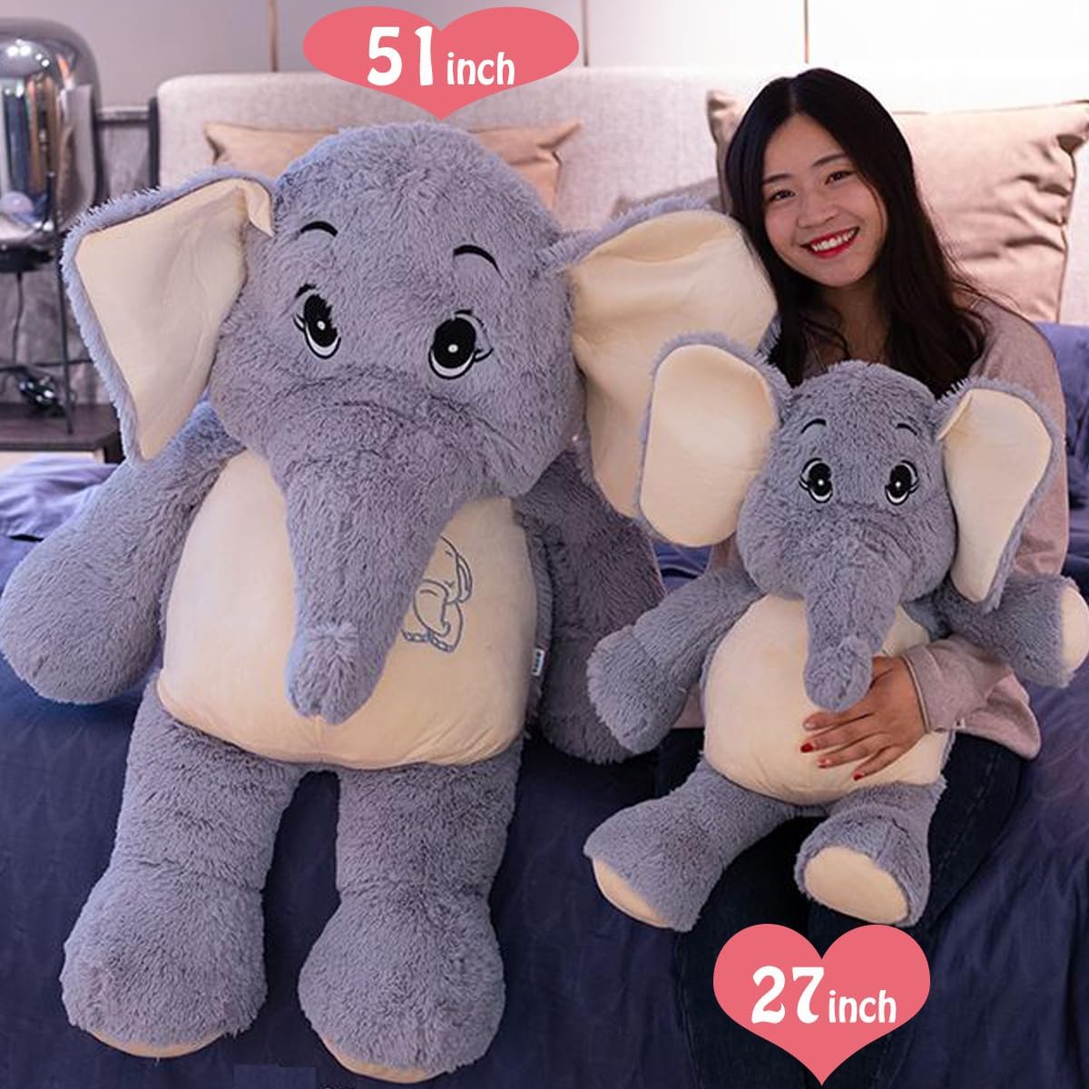 Large Soft Huggable Elephant Plush Toy, 27'' - Cute Fluffy Stuffed Elephant for Baby