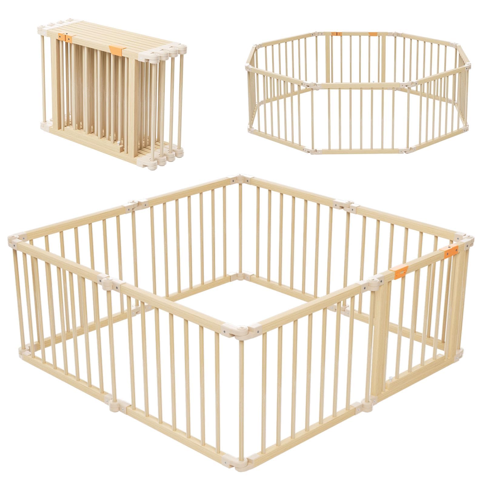 Wooden Baby Playpen with Gate 8 Panels