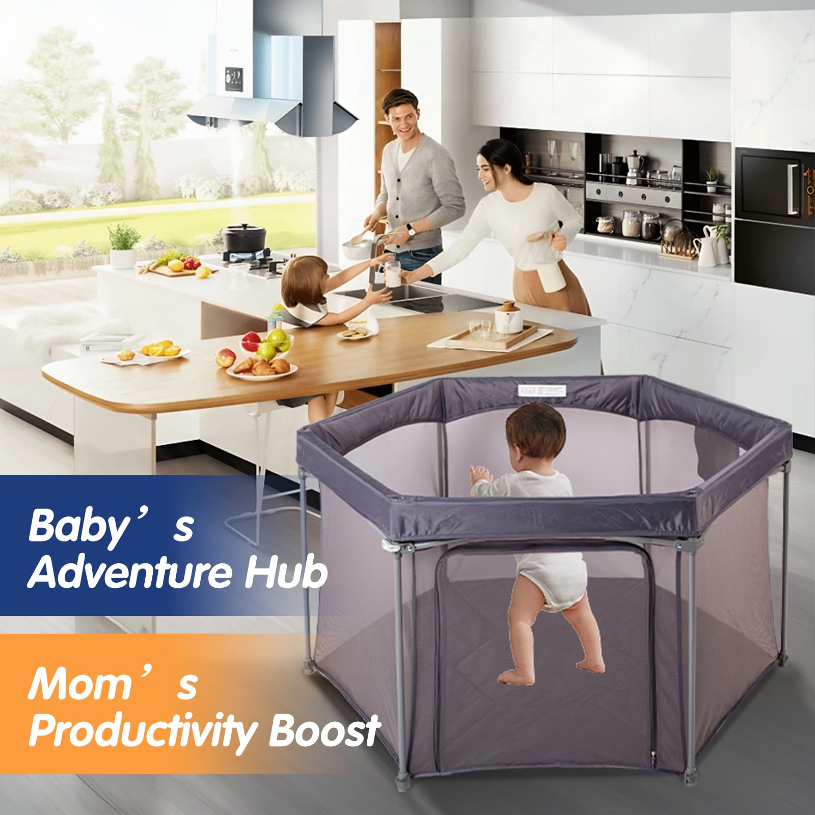 Baby Playpen with Breathable Mesh - Portable Foldable Play Yard