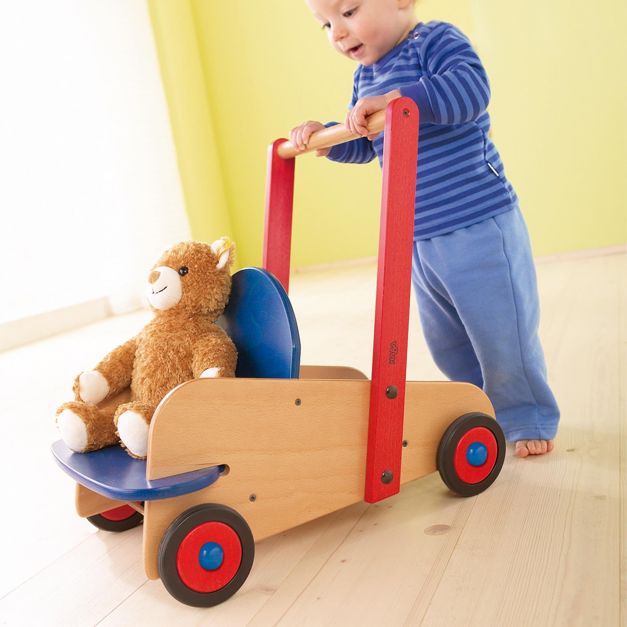 Wooden Baby Walker with Seat and Storage