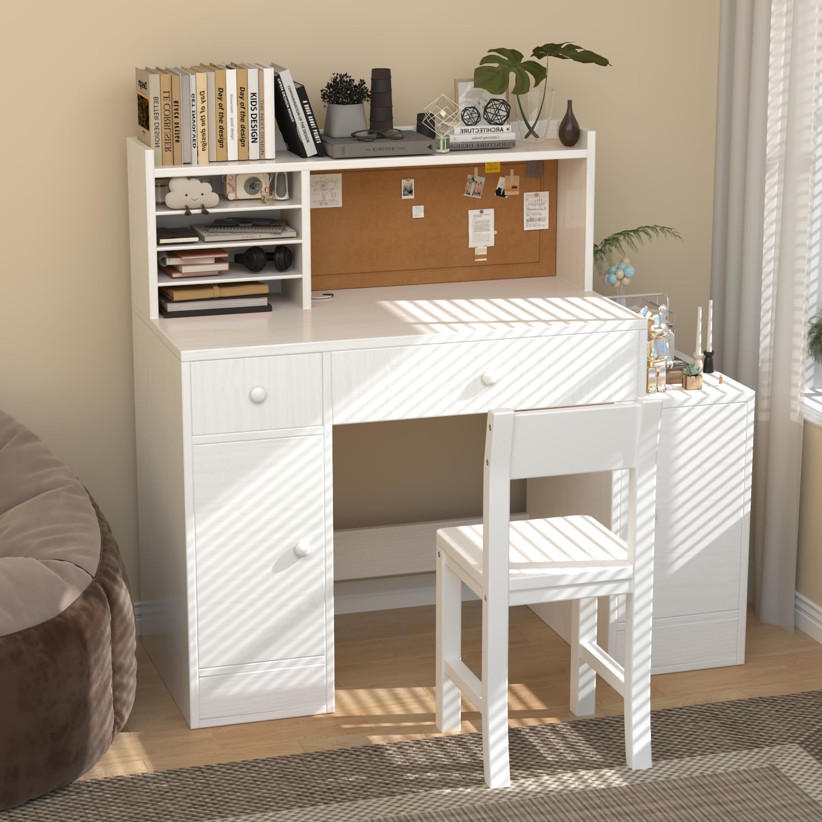 Kids Study Desk and Chair Set with Storage