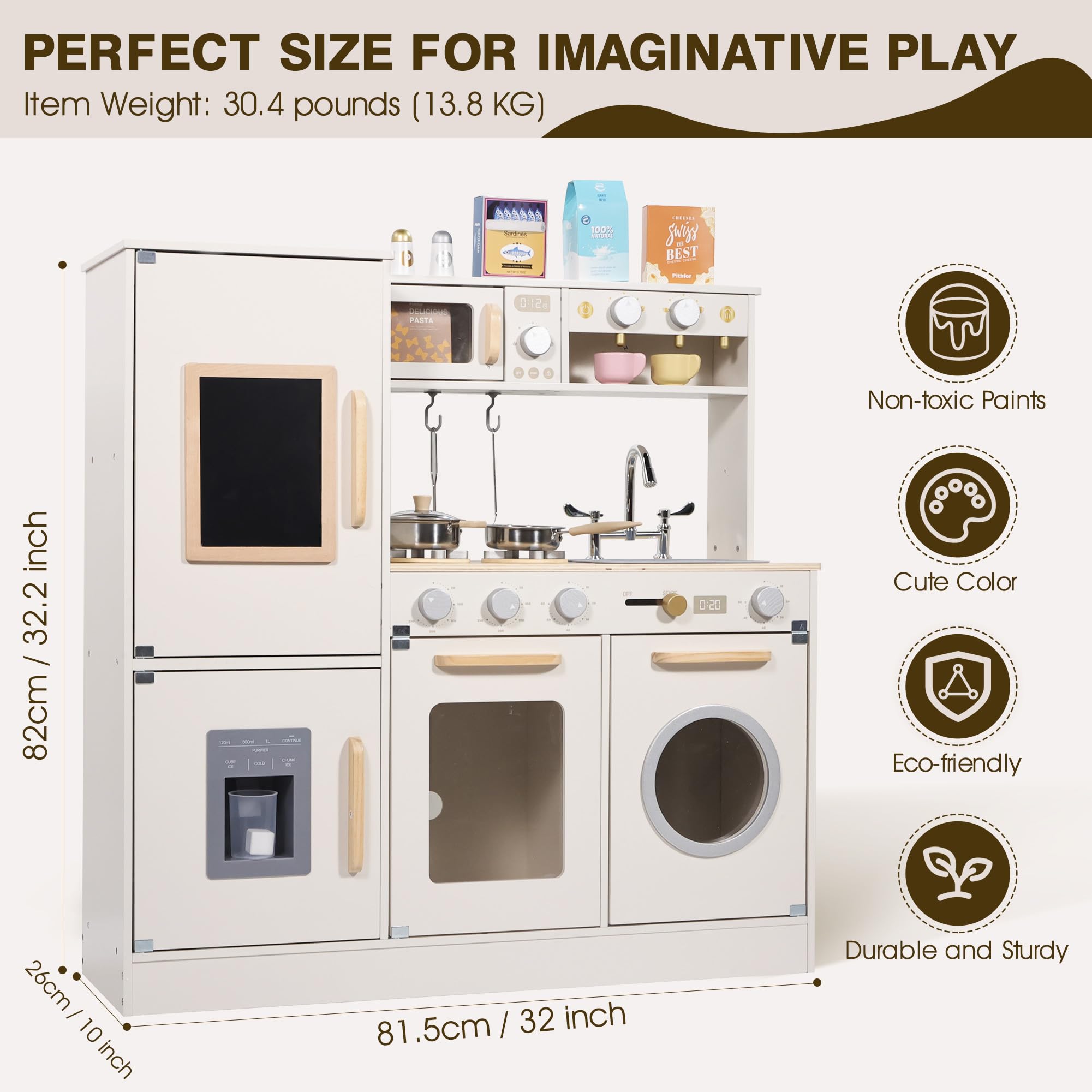 Wooden Kitchen Playset with Accessories for Kids and Toddlers
