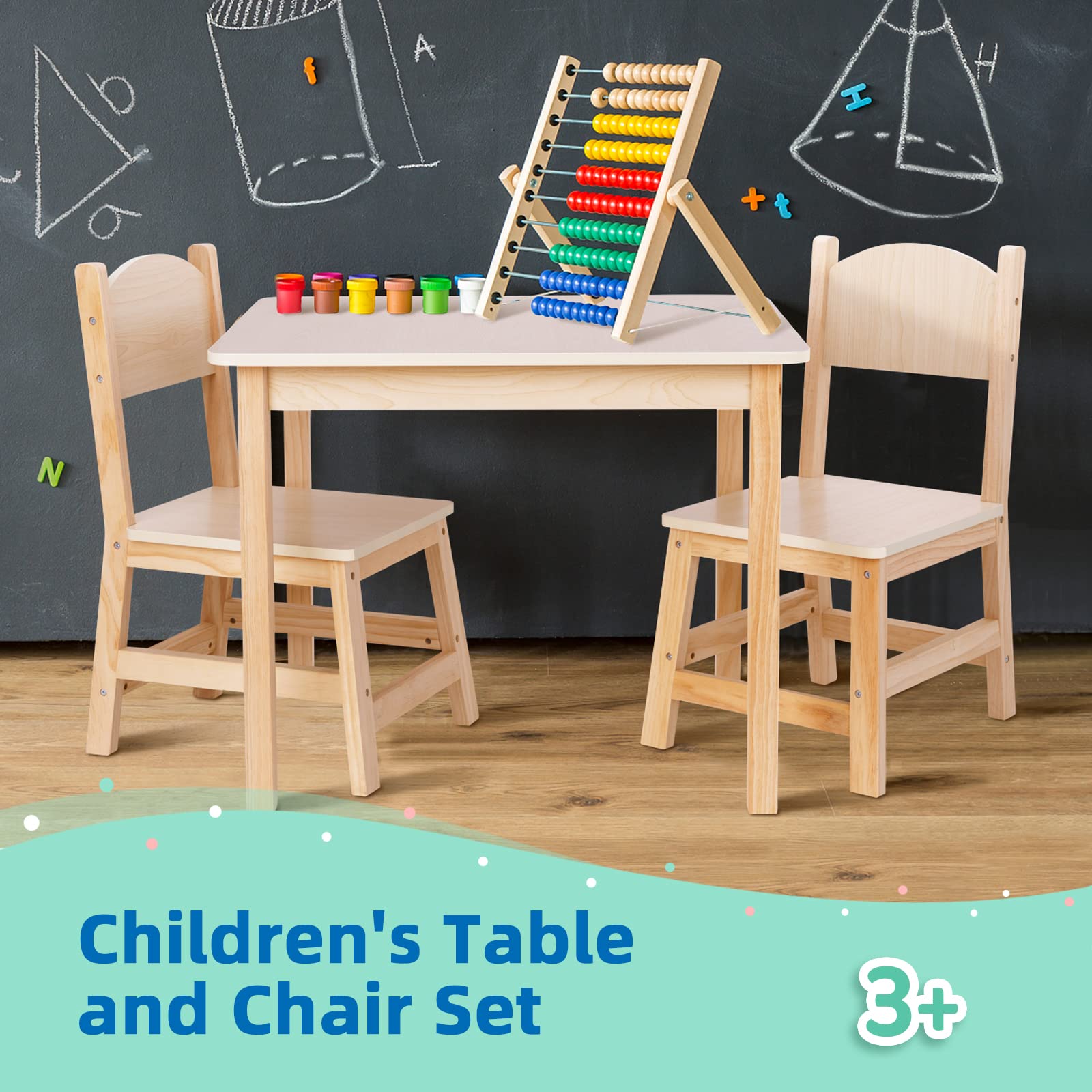 Kids Table and Chairs Set - Wooden Toddler Furniture