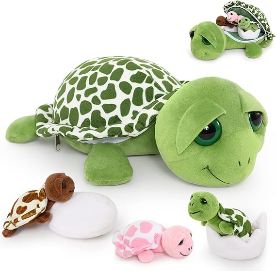 Sea Turtle Stuffed Animal with Babies, 14'' Mommy Stuffed Turtle