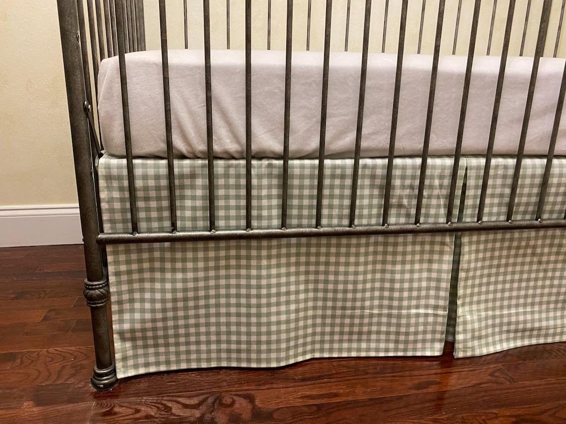 Brandream Crib Skirt Gingham Tailored, Baby Boy, Baby Girl, Gender Neutral Crib Skirt, Toddler Bedskirt Farmhouse Chic Nursery Crib Bed Skirt, Boho Bohemian Sage Green Gingham Dust Ruffles