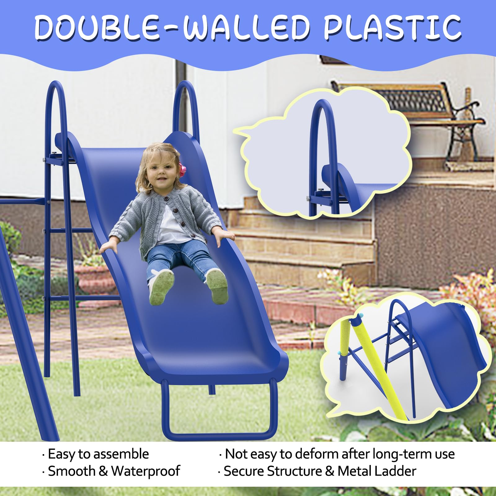 5-in-1 Metal Swing Set with Slide Basketball Hoop Soccer Goal