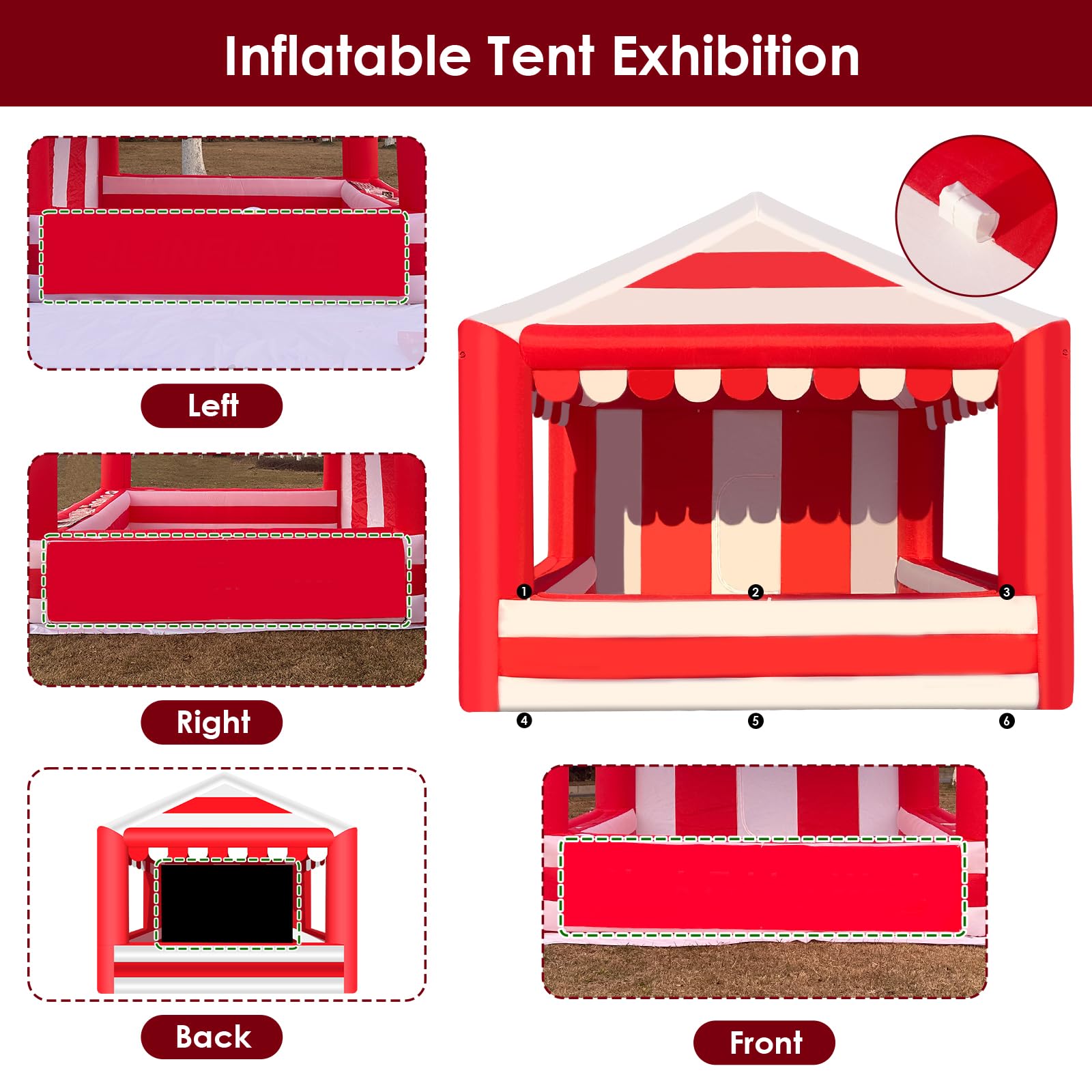 Inflatable Canopy Tent 13x13 with Air Blower - Red White Striped